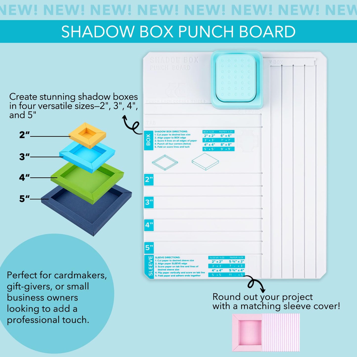 BAOFALI Shadow Box Punch Board for DIY Making 2" 3" 4" 5" Shadow Boxes and Sleeves, Shadow Box Punches Boards with Scoring Tool for DIY Crafting Scrapbooking Holiday Cards Photo