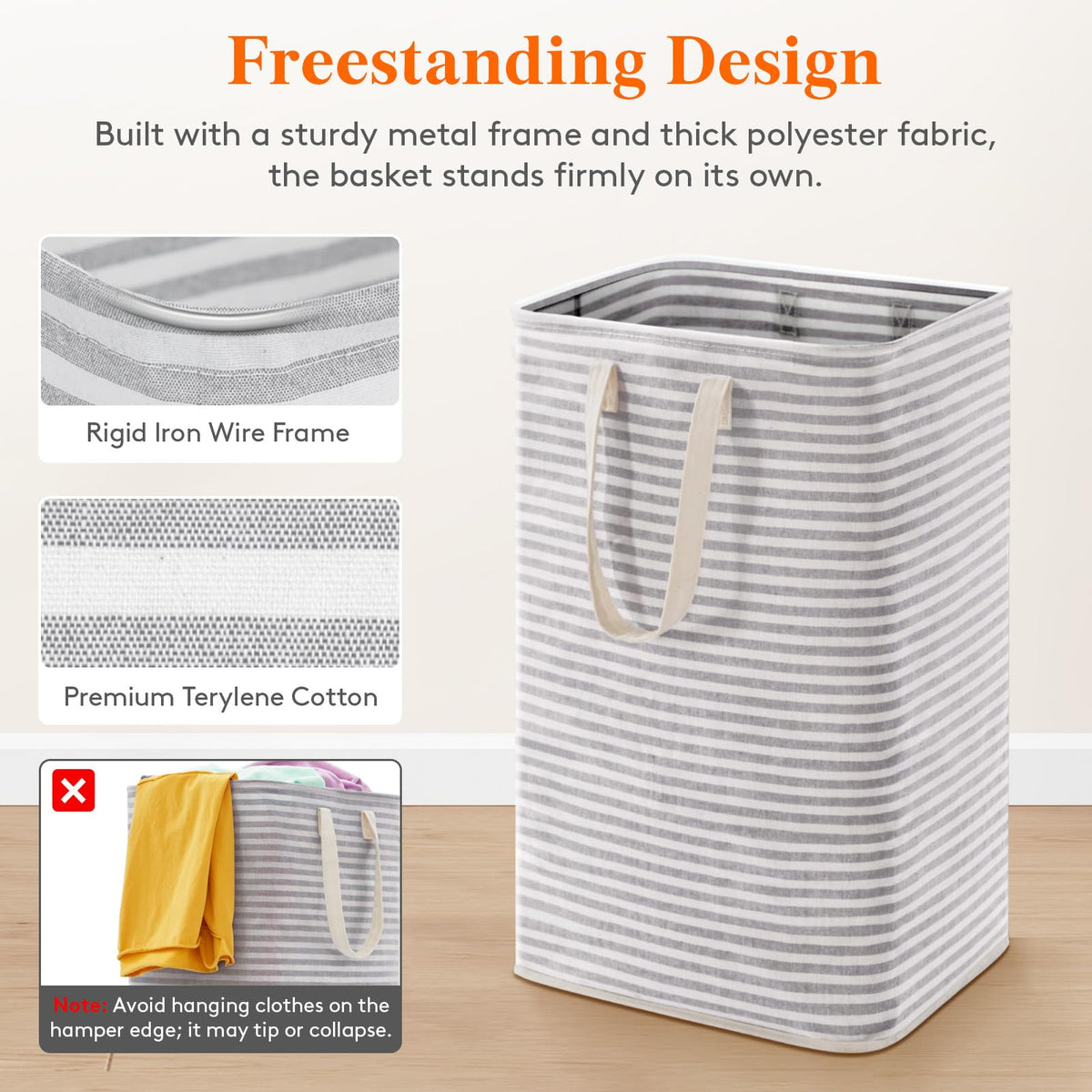 2 Packs Freestanding Clothes Hamper with Carry Handles (2 Count)