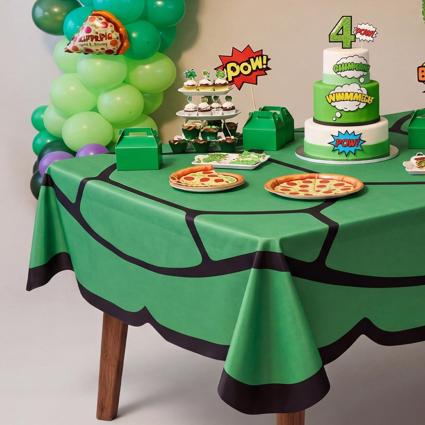 Frienda Turtle Birthday Party Decorations Oversized Turtle Shell Tablecloth Party Supplies 70.8×55.1 Inch Green Irregular Cartoon Theme Table Decorations Durable Polyester Fabric Table Cover