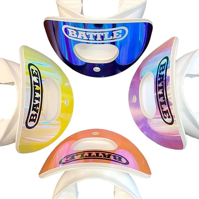 Battle Sports Iridescent Oxygen Football Mouthguard - Football Mouth Guard with Strap, Superior Airflow and Better Performance, Maximum Breathability, Works with Braces - Chrome Red/Purple