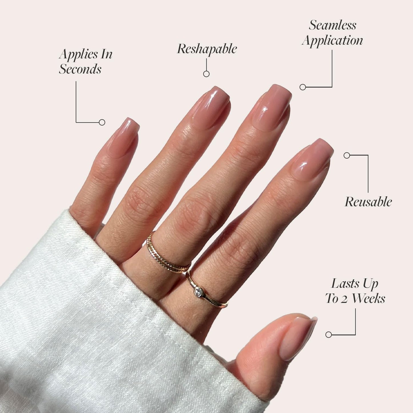 Glamnetic Press On Nails - In The Nude | Medium Square Fake Nails, Sheer Nude Neutral, Salon Quality | 15 Sizes - 30 Nail Kit