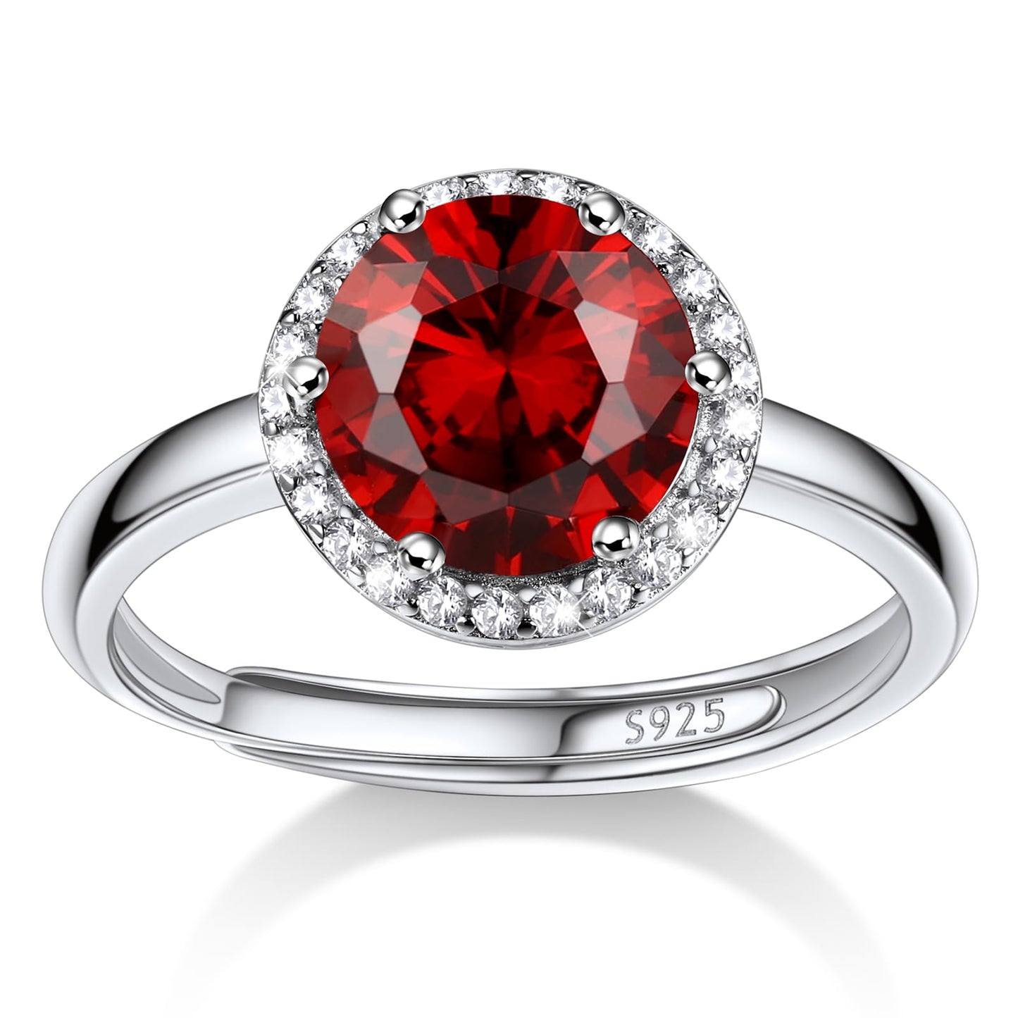 Bestyle 925 Sterling Silver Created Diamond Rings Round Crytsal Rings for Women, 8mm January Granet Birthstone Gemstone Rings Illuminated by 1mm White Cubic Zirconia