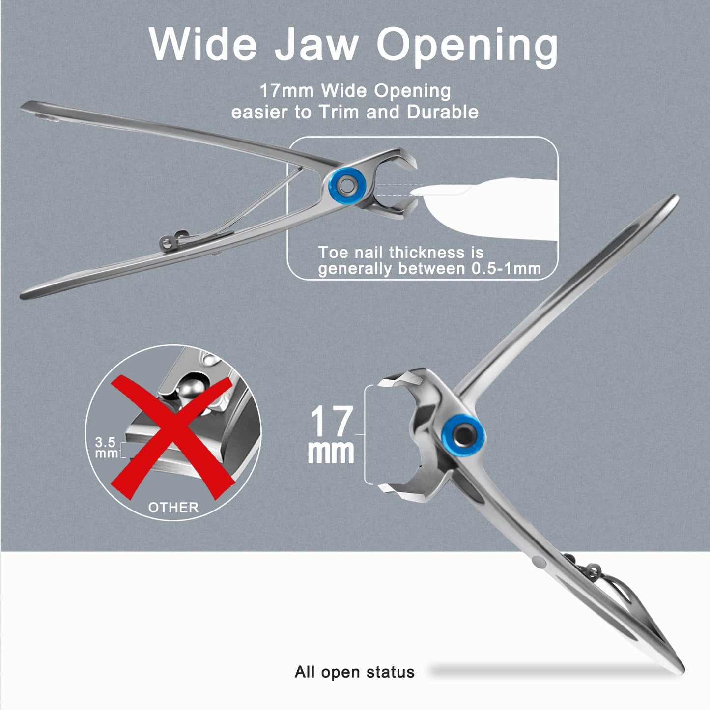 Werlla Extra Large Long Handle Toenail Clippers - 17mm Wide Jaw Opening Heavy Duty for Thick Toenails, Seniors, Men, Adults