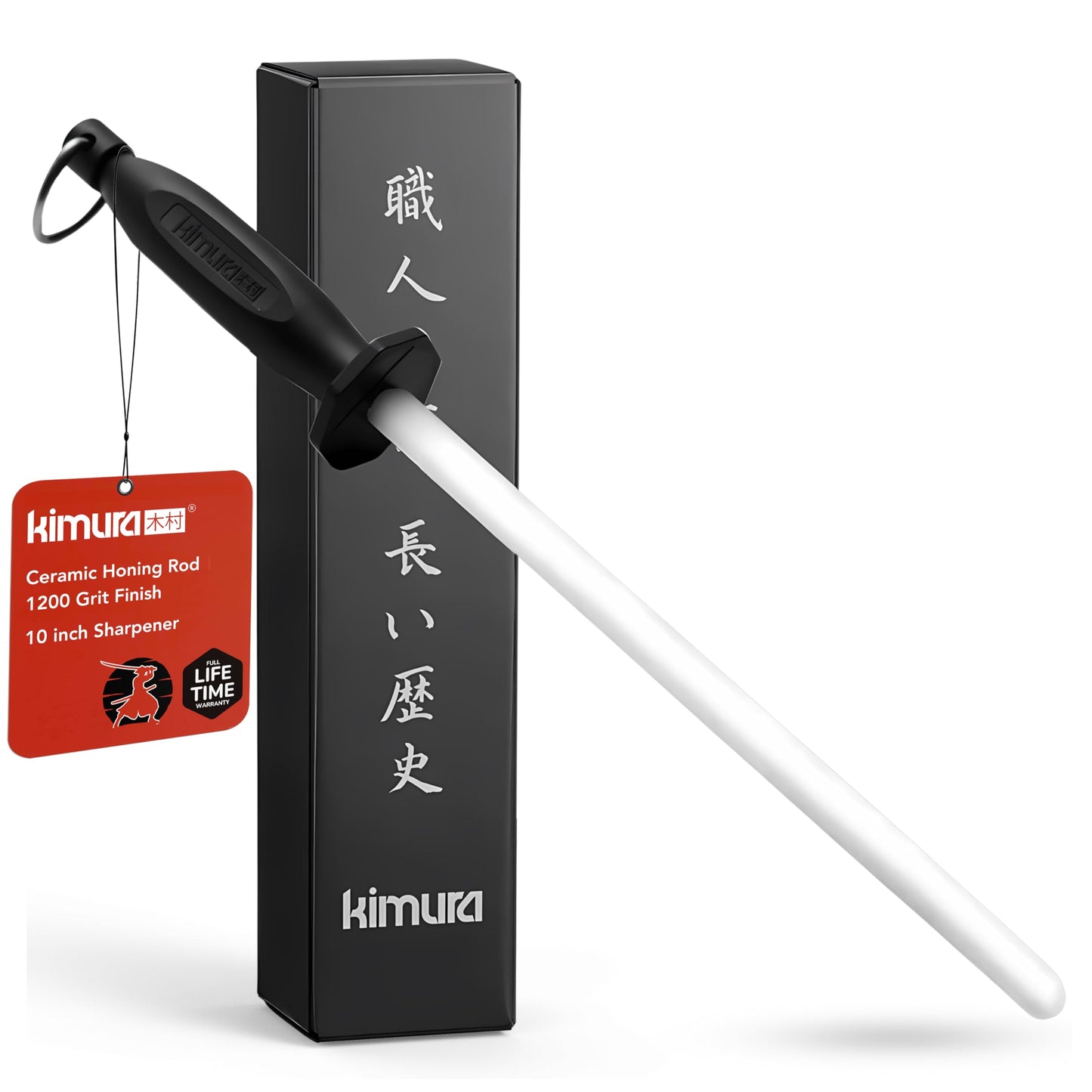 Kimura Professional Ceramic Honing Rod, 10 inch Honing Steel, Ceramic Knife Sharpener, 1200 Grit Finish, Ergonomic & Balanced Polypropylene Handle, Ideal for All Chef Knives, Japanese Gift Box