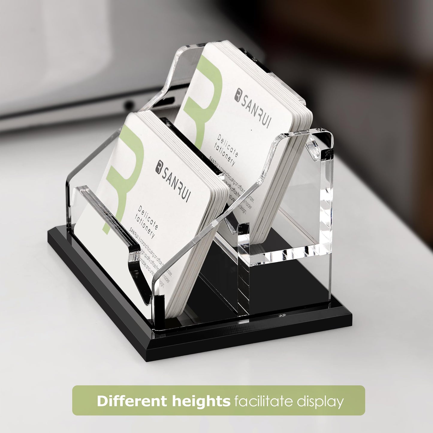 SANRUI Acrylic Business Card Holder, Black Business Cards Display Stand for Desk, Clear Horizontal 2 Slot Desktop Organizer , 120 Card Capacity