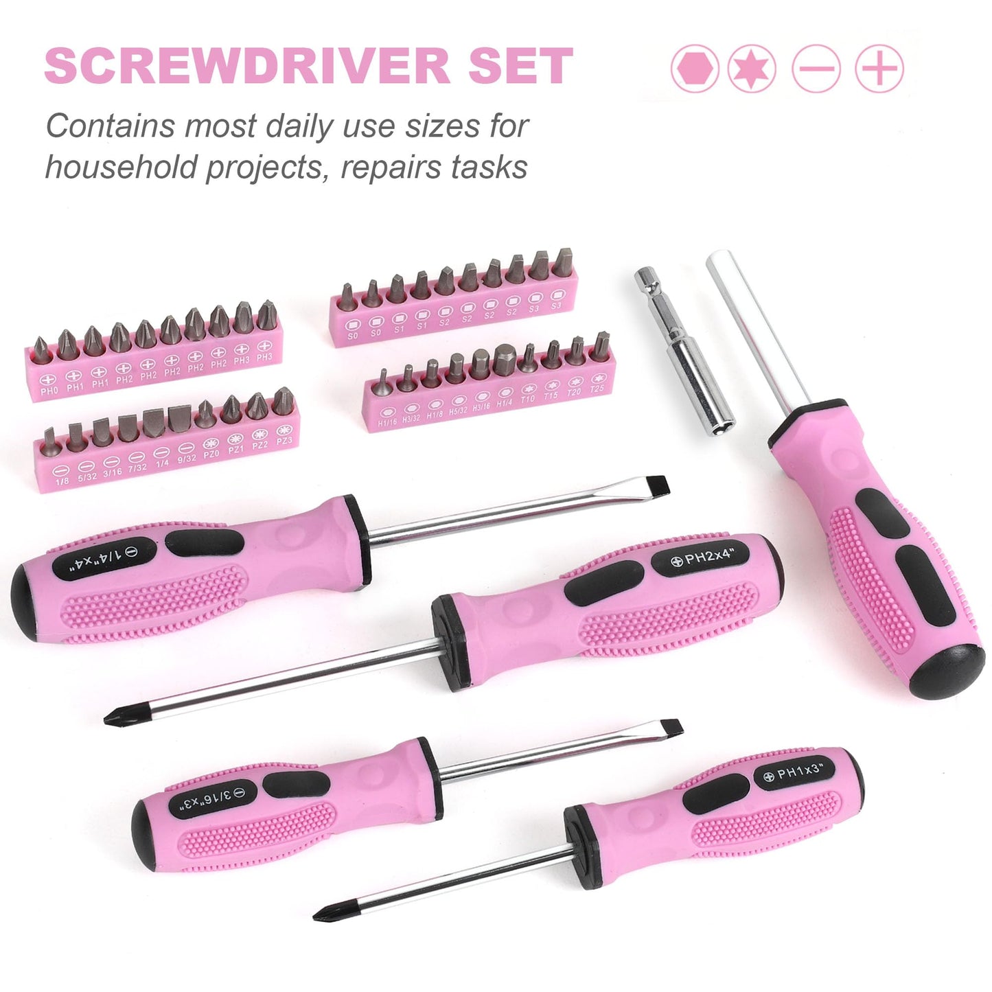 FASTPRO 225-Piece Pink Tool Set, SAE & Metric Mechanics Hand Tool Set with Toolbox, Home/Auto Repairing Tool Kit for DIY, Home Maintenance and Car Repairing