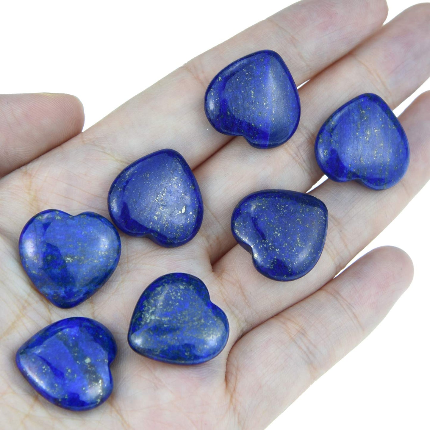 Marrywindix 15 Packs 0.8 Inch Healing Crystal Natural Lapis Lazuli Heart Love Carved Palm Worry Stone Chakra Reiki Balancing