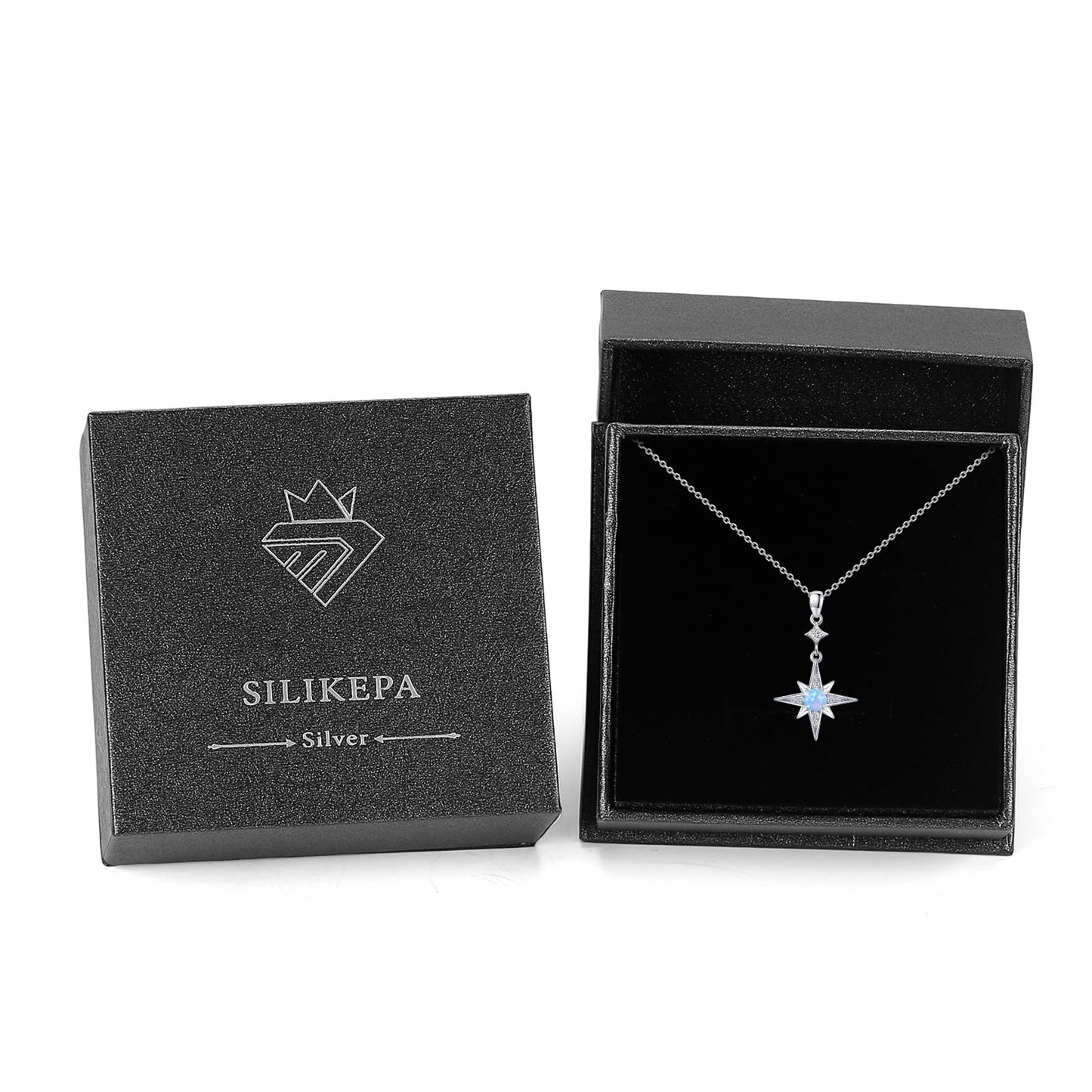 Sterling Silver North Star Necklace with Blue Opal Star Pendant - Women's Gift