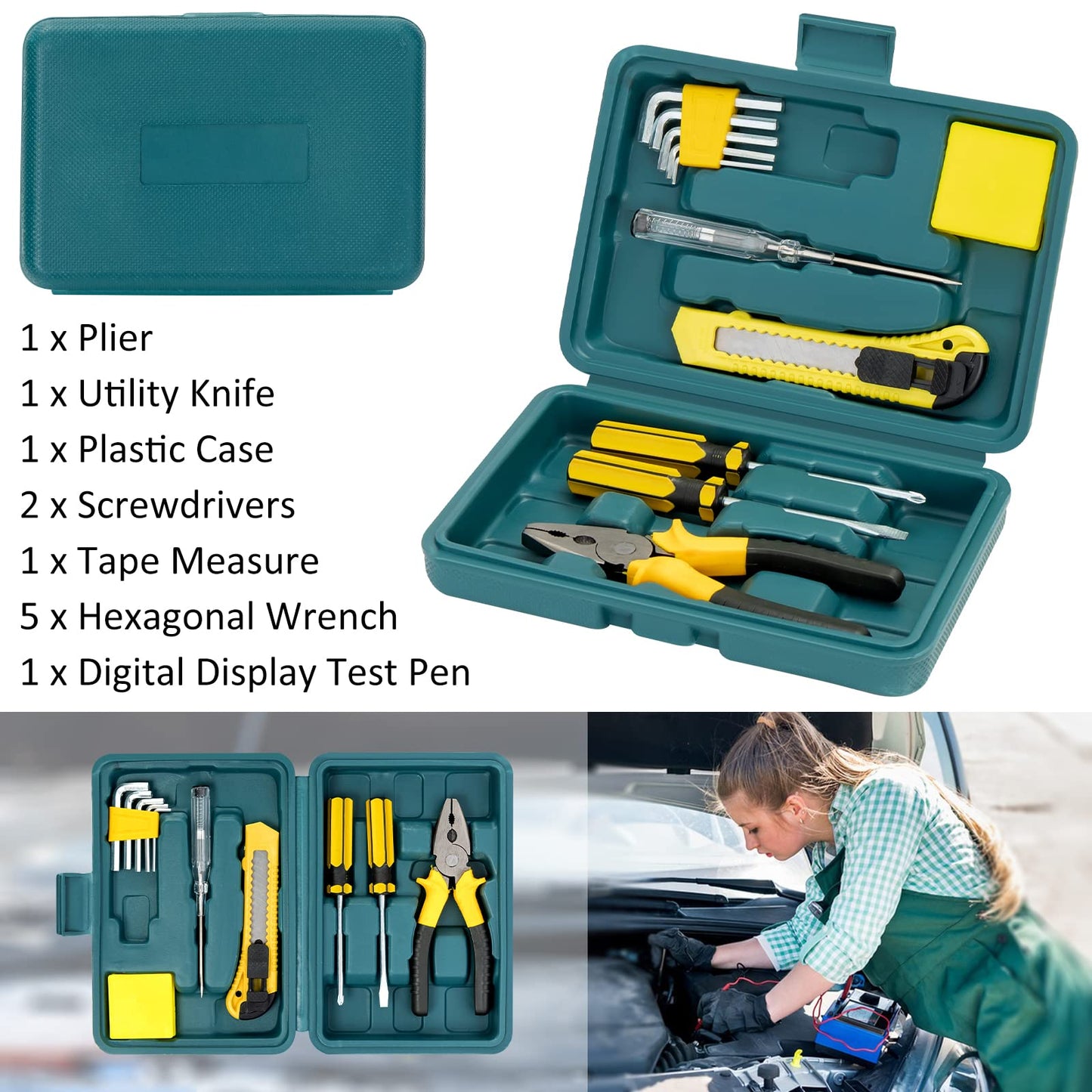AUTODECO 131 Pieces Car Emergency Safety Kit Bag with Air Compressor Jumper Cable Tire Pressure Gauge Roadside Emergency Car Kit for Vehicles