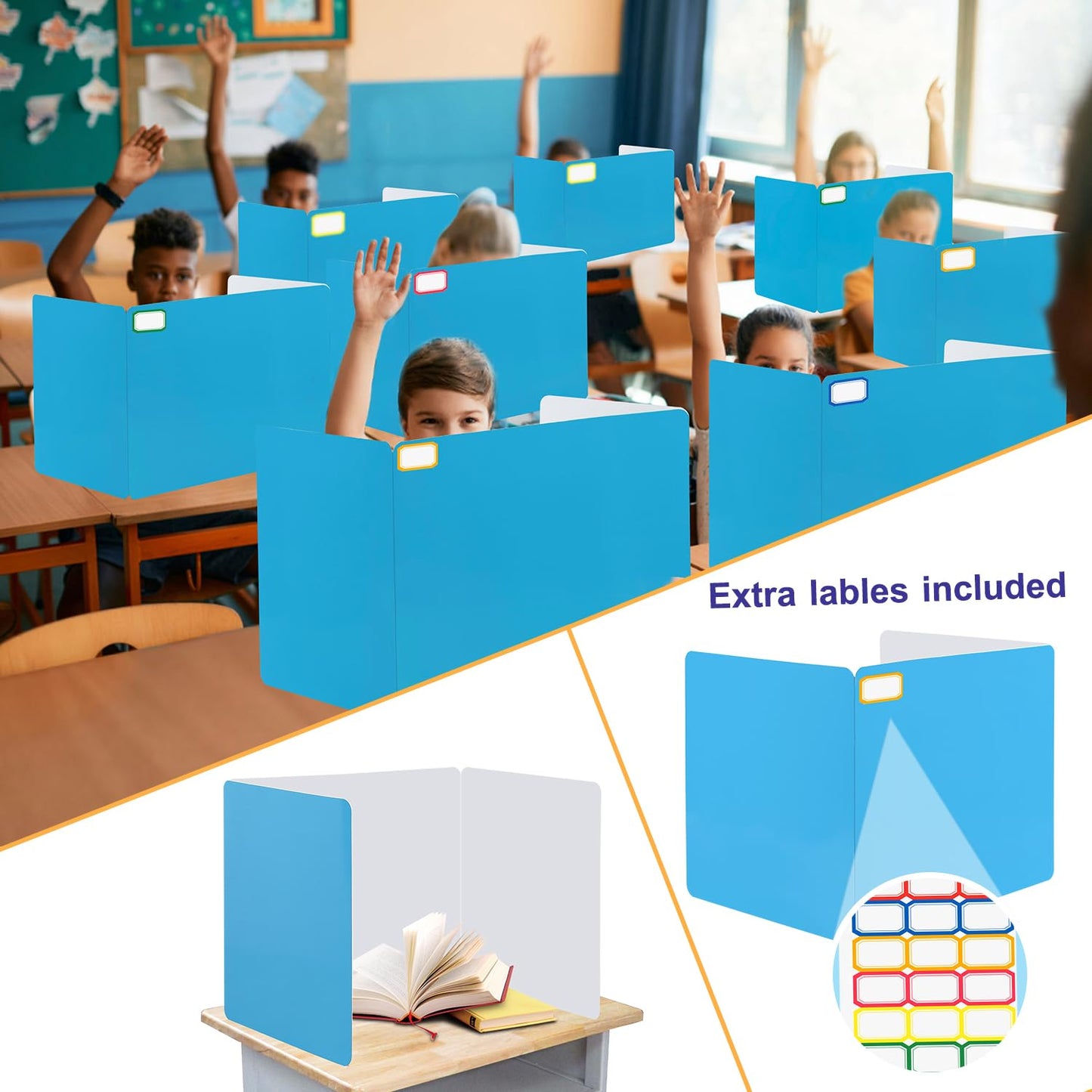 EARTHSON 12 Pcs Desk Dividers for Students, Coated Paper Privacy Shields Folder for Students, Privacy Folders for Students Desks, Test Divider Classroom Teacher Supplies Office Home, Blue