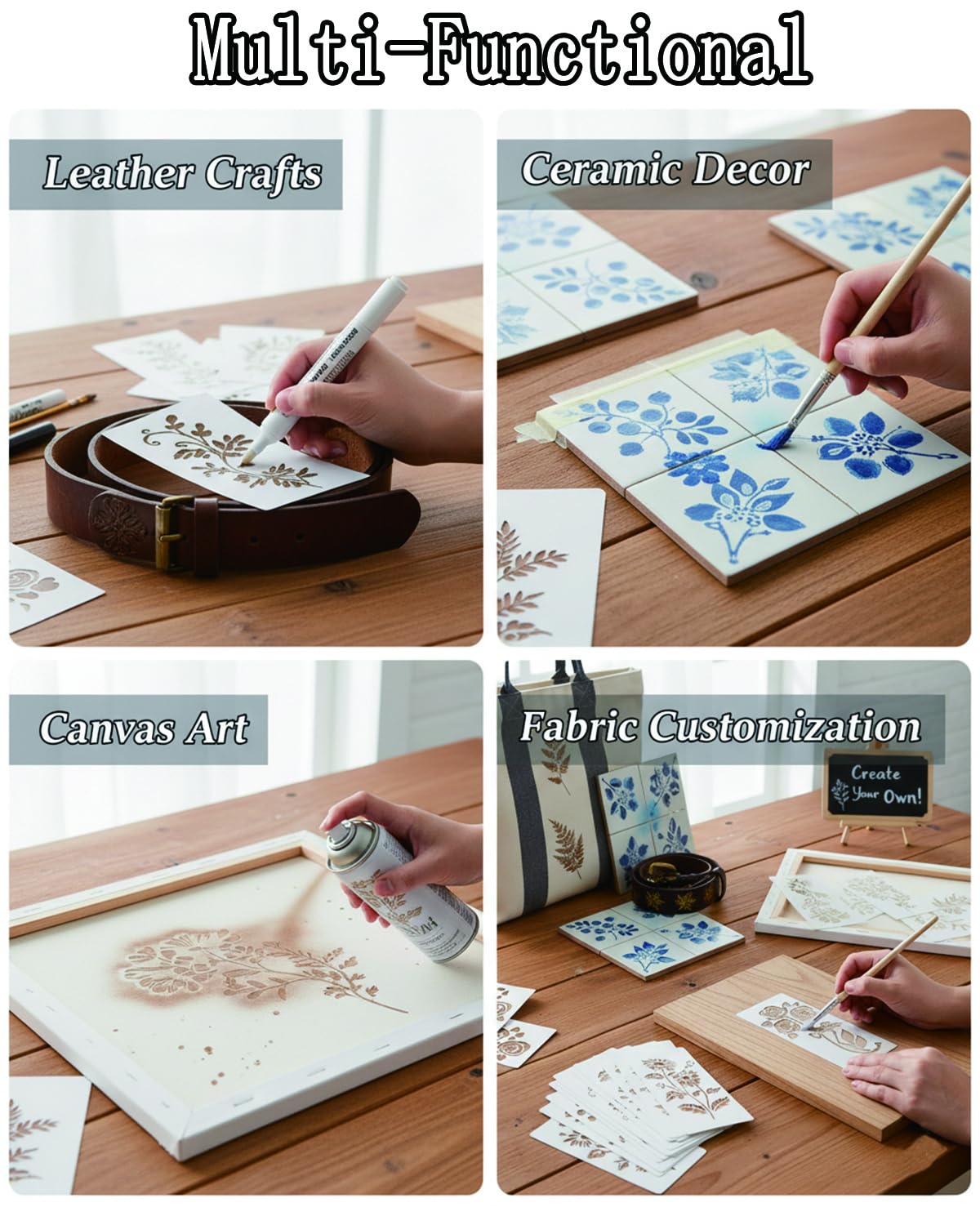 24 PCS Stencils for Crafts Reusable, Flower Leaf Texture Mixed Stencils for Painting, Geometric Spider Web Templates Abstract Layering Spray Paint on Wood Furniture Card Canvas Paper Scrapbook