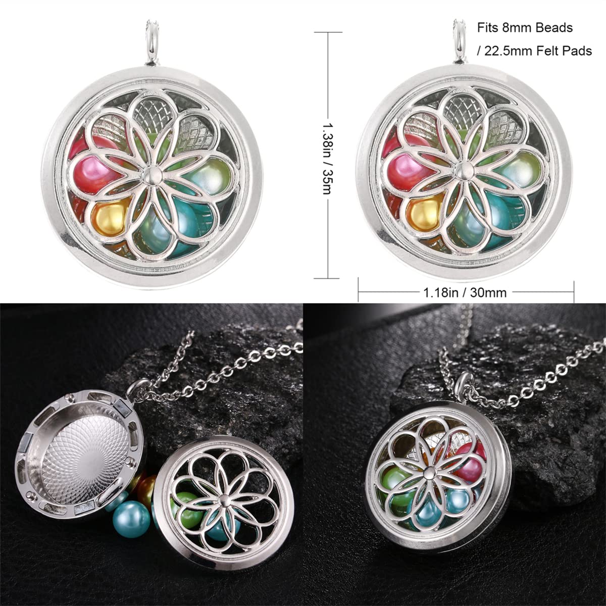 Vie jeune 5pcs Mixed Pearl Cage Floating Pendant Aroma Diffuser Charms Stainless Steel Tone Perfume Essential Oil Diffuser Necklace Pendant Locket Jewelry (Style 4)