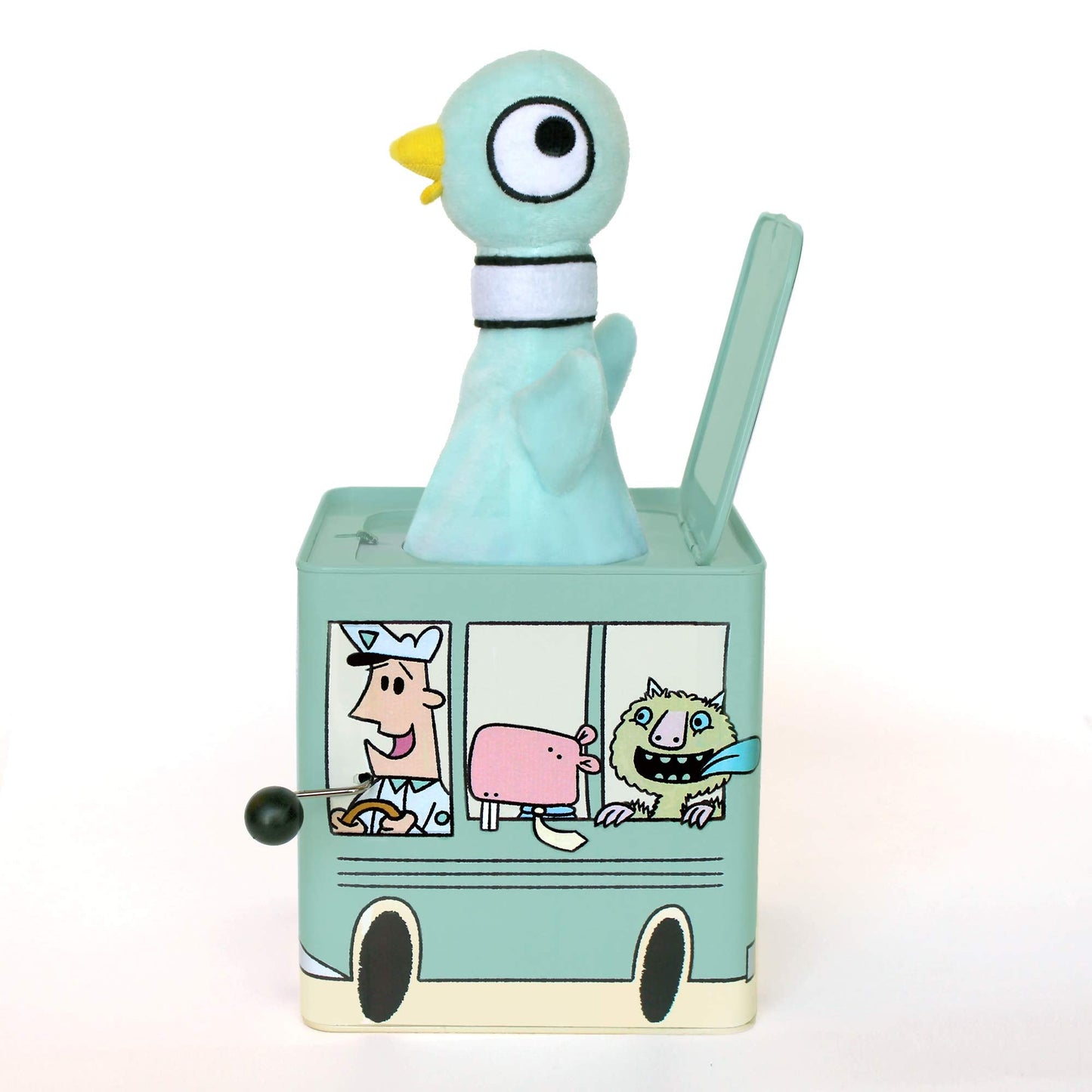 YOTTOY Mo Willems Collection | Jack-in-The-Bus Musical Box w/Pigeon Plush Toy - 5.5”x 5.5”x 5.5”