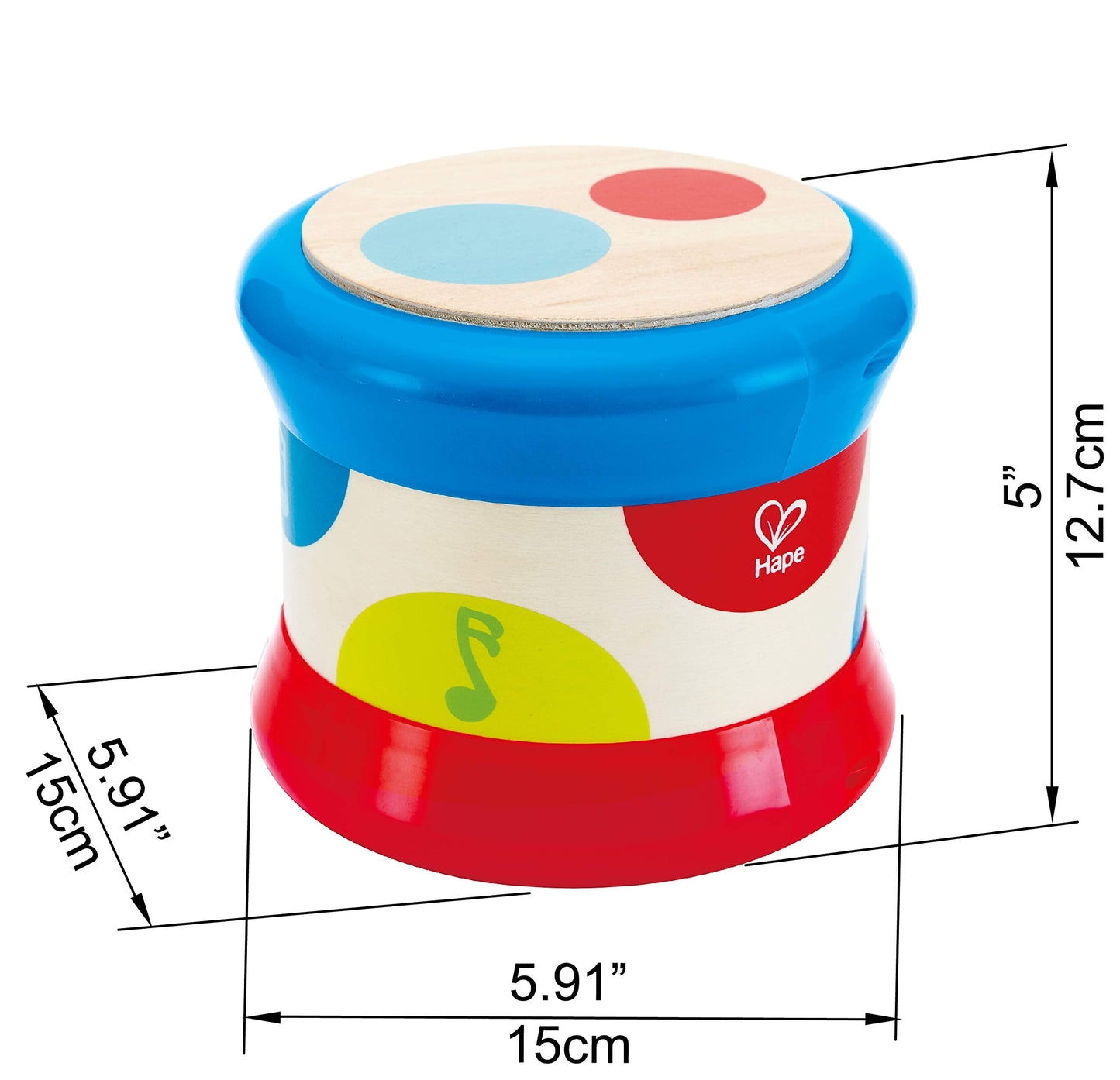 Hape Baby Drum | Colorful Rolling Drum Musical Instrument Toy for Toddlers, Rhythm & Sound Learning, Battery Powered (E0333)