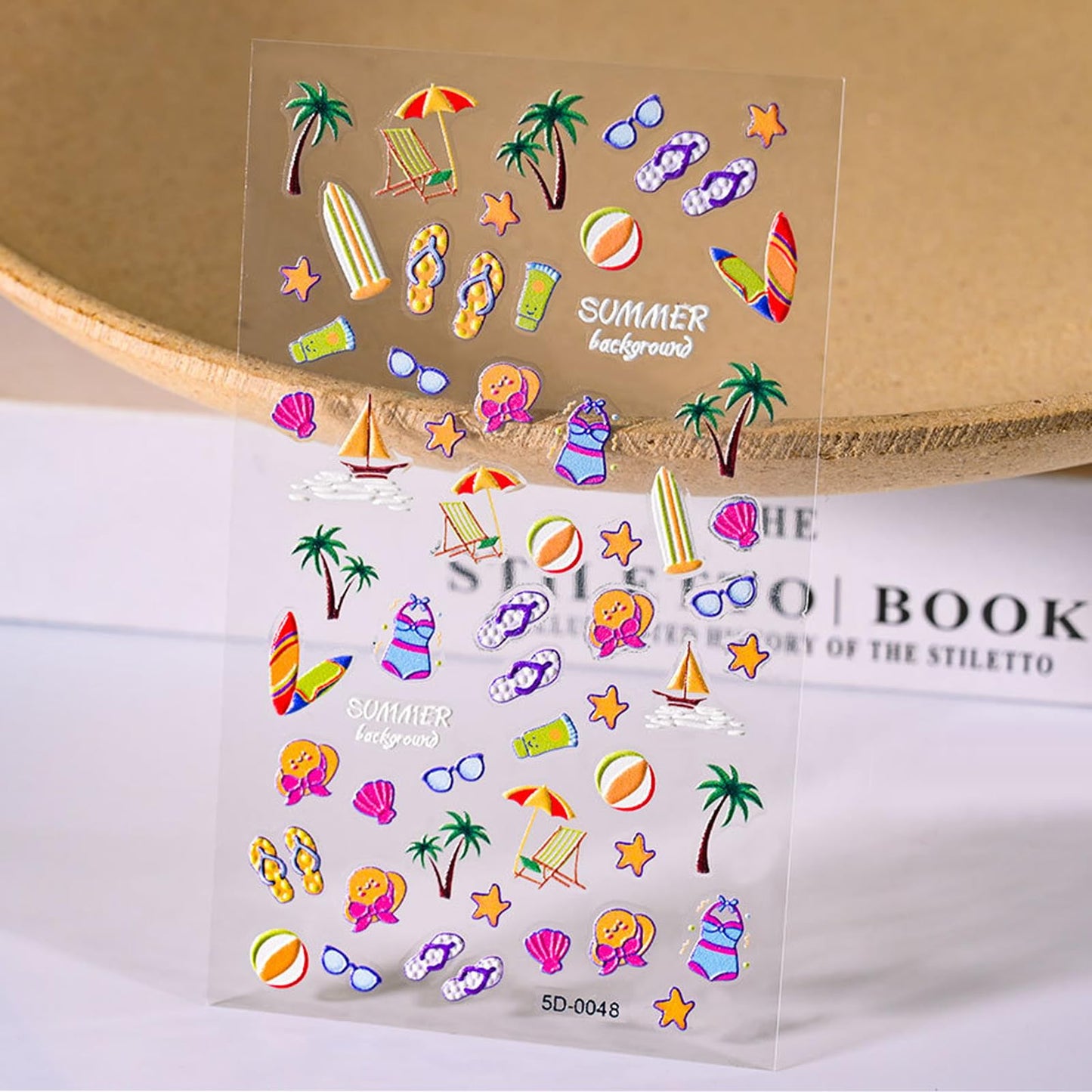 4 Sheets Ocean Nail Art Stickers Summer Nail Decals 5D Embossed Beach Self-Adhesive DIY Nail Sticker Cute Palm Tree Sea Shell Starfish Nail Supplies for Women Acrylic Nails DIY Decoration