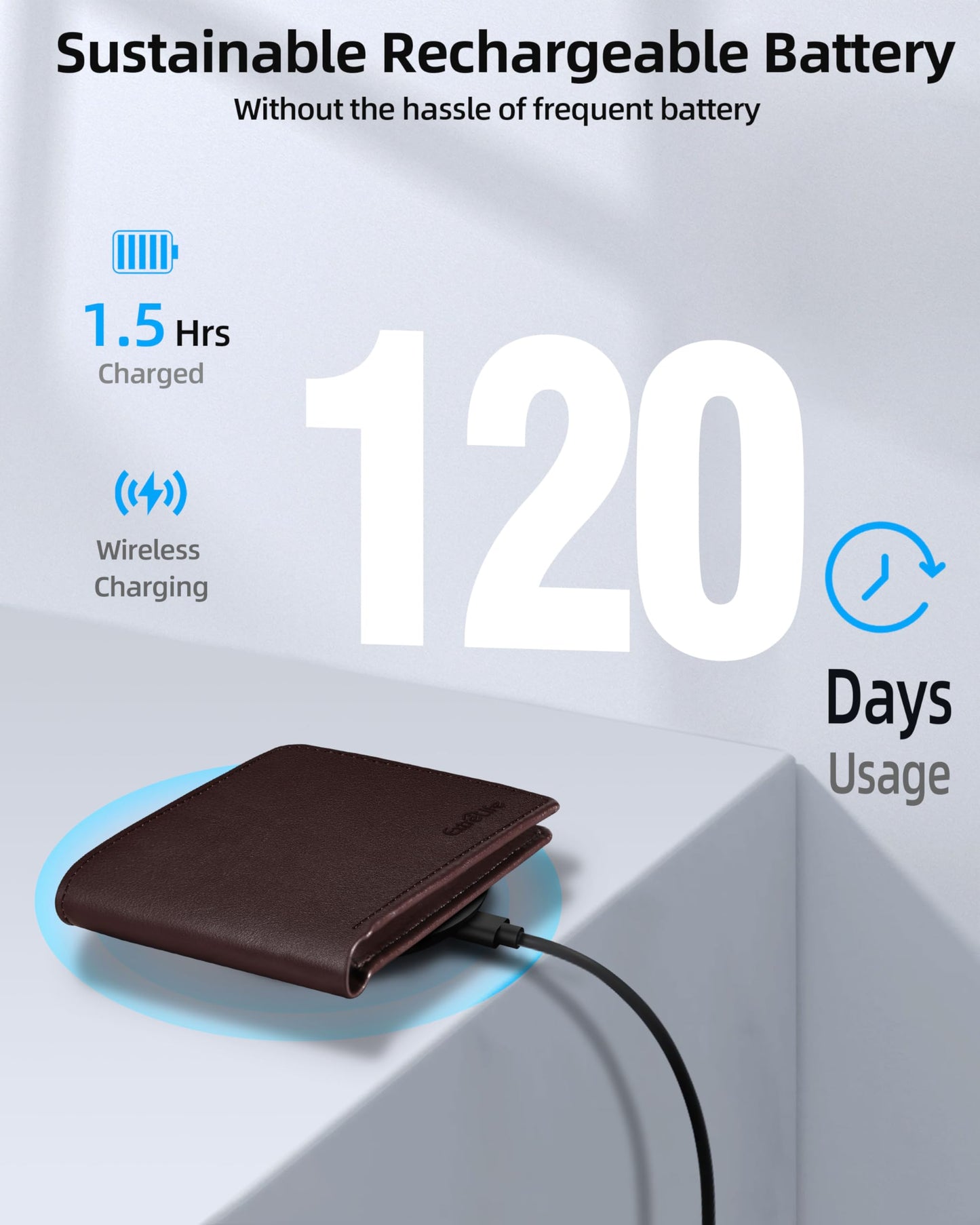 Wallet for Men, Built-in Bluetooth Tracker with Apple Find My (iOS Only), Air Tag Wallet, Leather RFID Blocking Bifold Mens Wallets with GPS Tracker, Rechargeable, Gift for Him, Brown