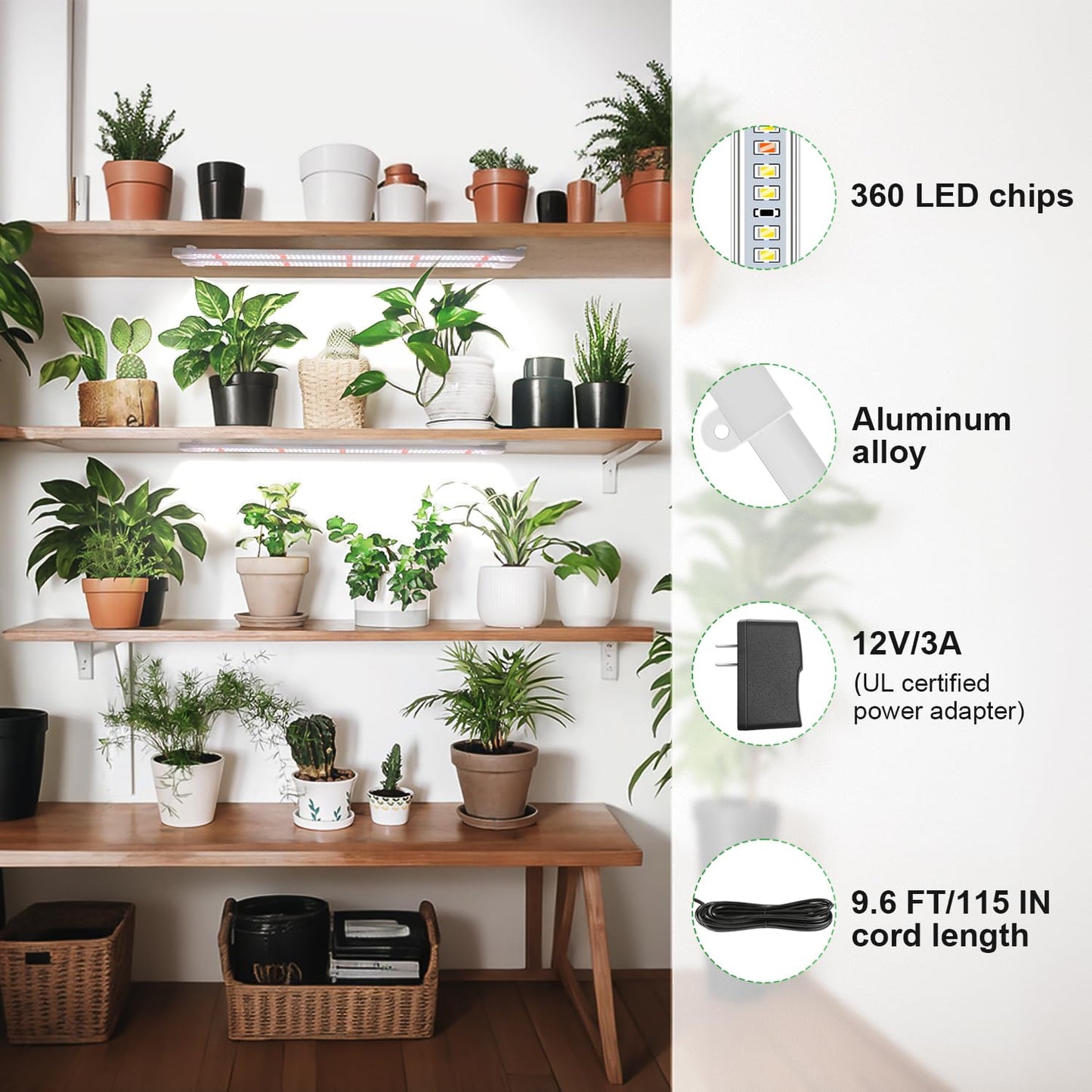 Wiaxulay Grow Light, 360 LEDs Full Spectrum Plant Light for Indoor Plants, 6 Bars/16 in Grow Light Strip with Auto Timer 6/12/16 Hrs, 3 Switch Modes, 5 Dimmable Levels for Green House Hydroponics