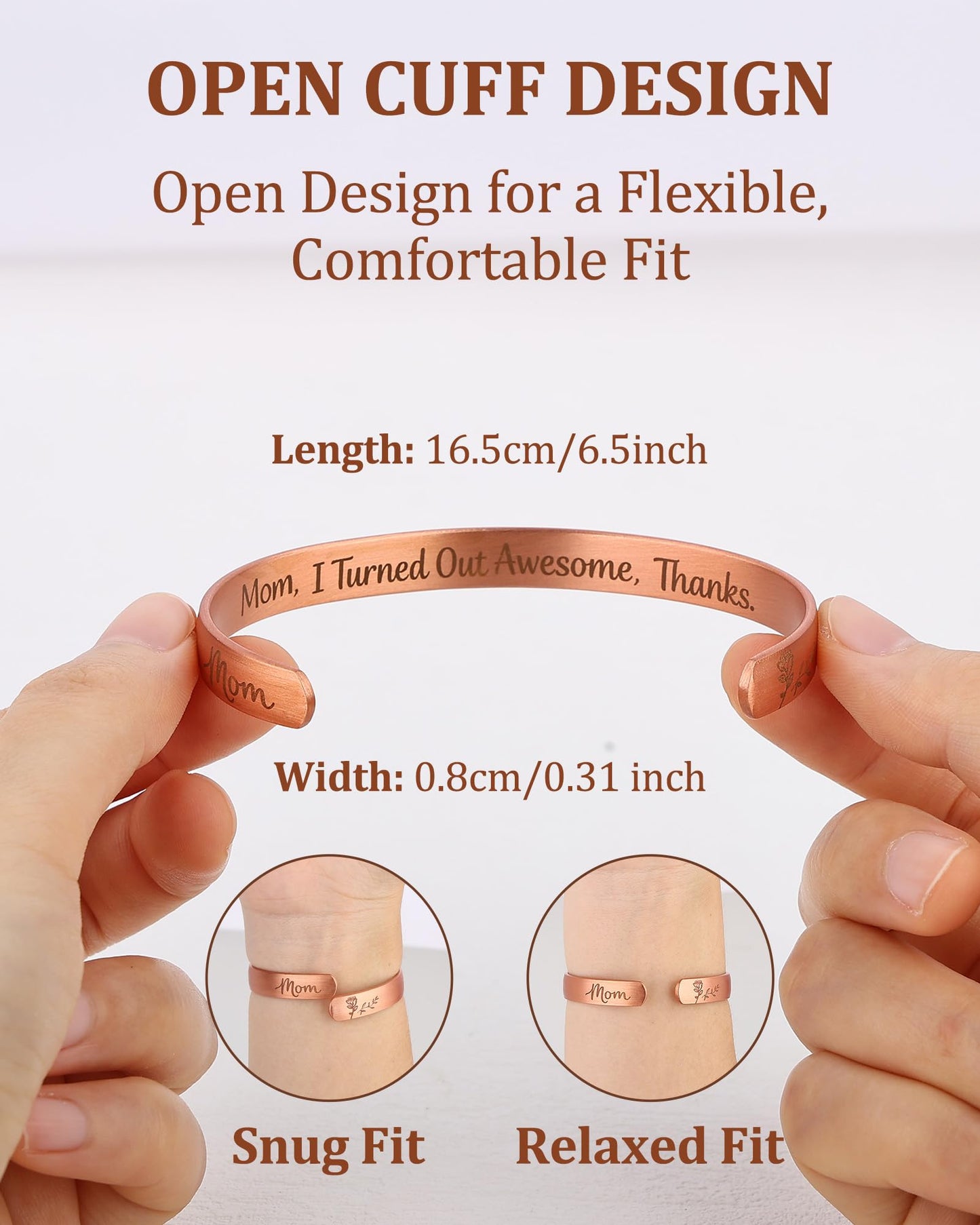 BioMag Copper Bracelet for Women Mom, 99.99% Pure Copper Cuff Bangle for Mothers Day Birthday, Adjustable Jewerly Gift