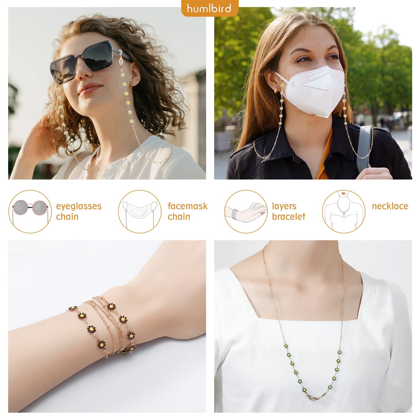 humlbird Eyeglass Chain for Women Stylish Mask Lanyard Flower Mask Chain Eye Glasses Holder Strap Green