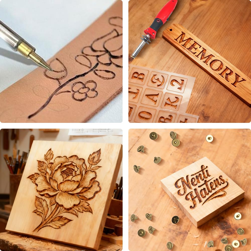 Afantti Wood Burning Pen Leather Pyrography Tool Burner Kit | 26 Letters | Temperature Adjustable | for Woodburning Engraver Carver Crafts