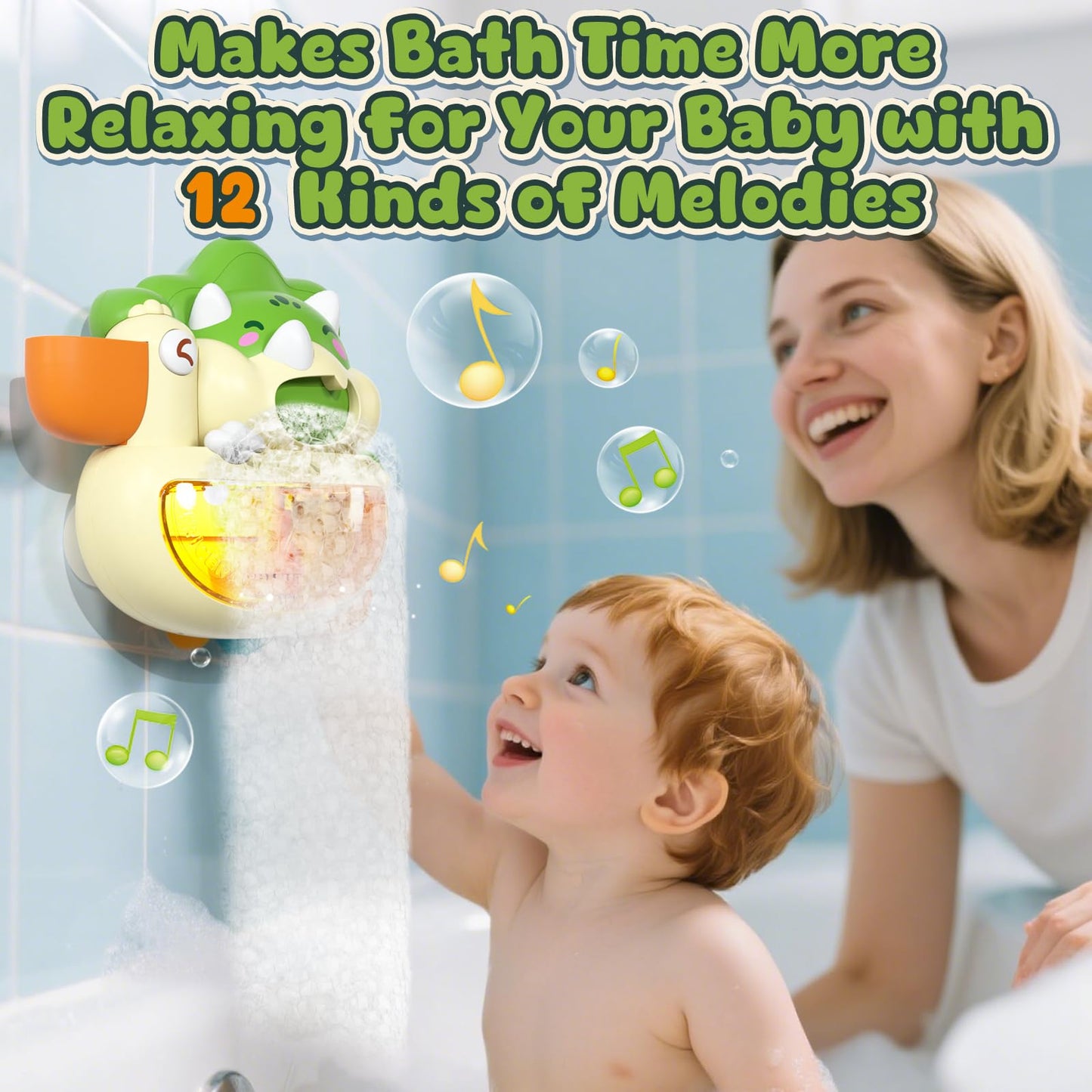 Lehoo Castle Bath Bubble Machine, Light Up Musical Bubble Bath Toys for Toddlers 1-3 Automatic Bubble Maker for Bathtub Dinosaur Toys for Bath