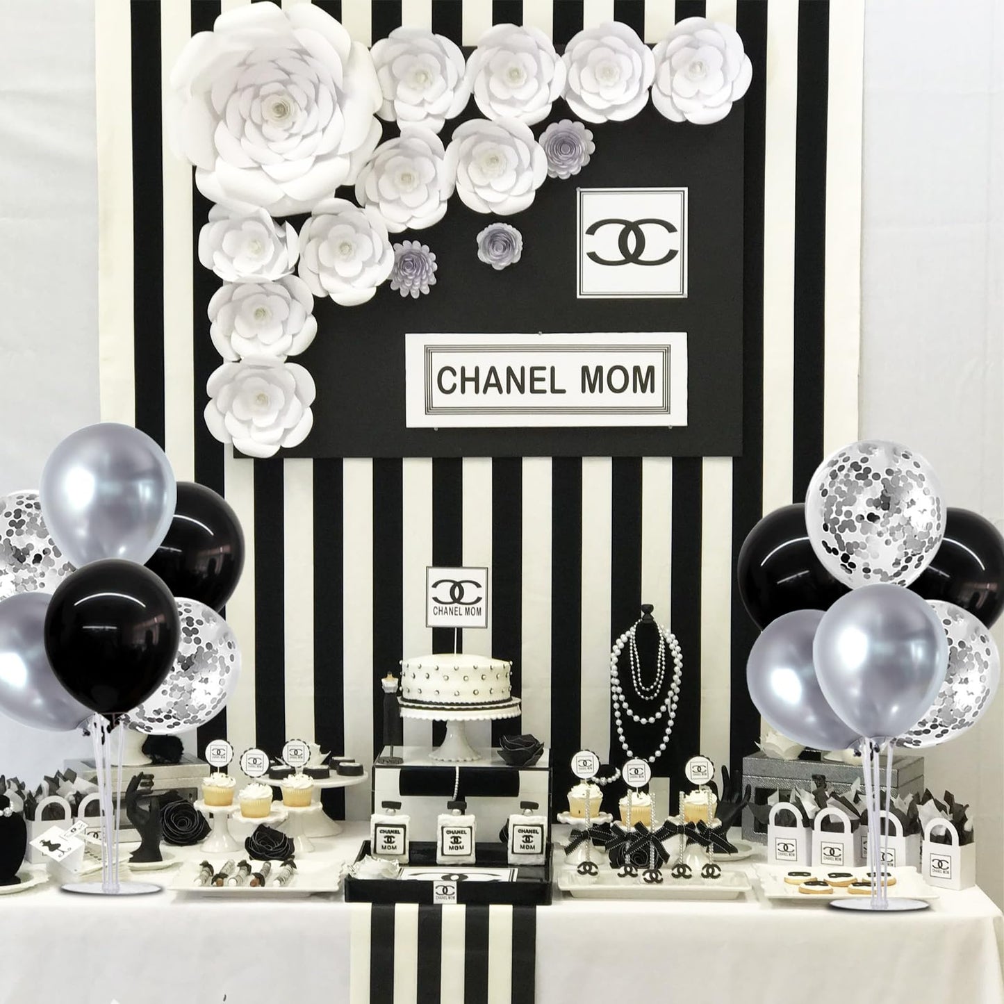 TONIFUL 4 Set Black and Silver Balloon Centerpiece for Table, Balloon Stand Kit for Birthday, Anniversary, Wedding, Halloween and Black Silver Party Decorations,2026 Graduation Decorations,Retirement