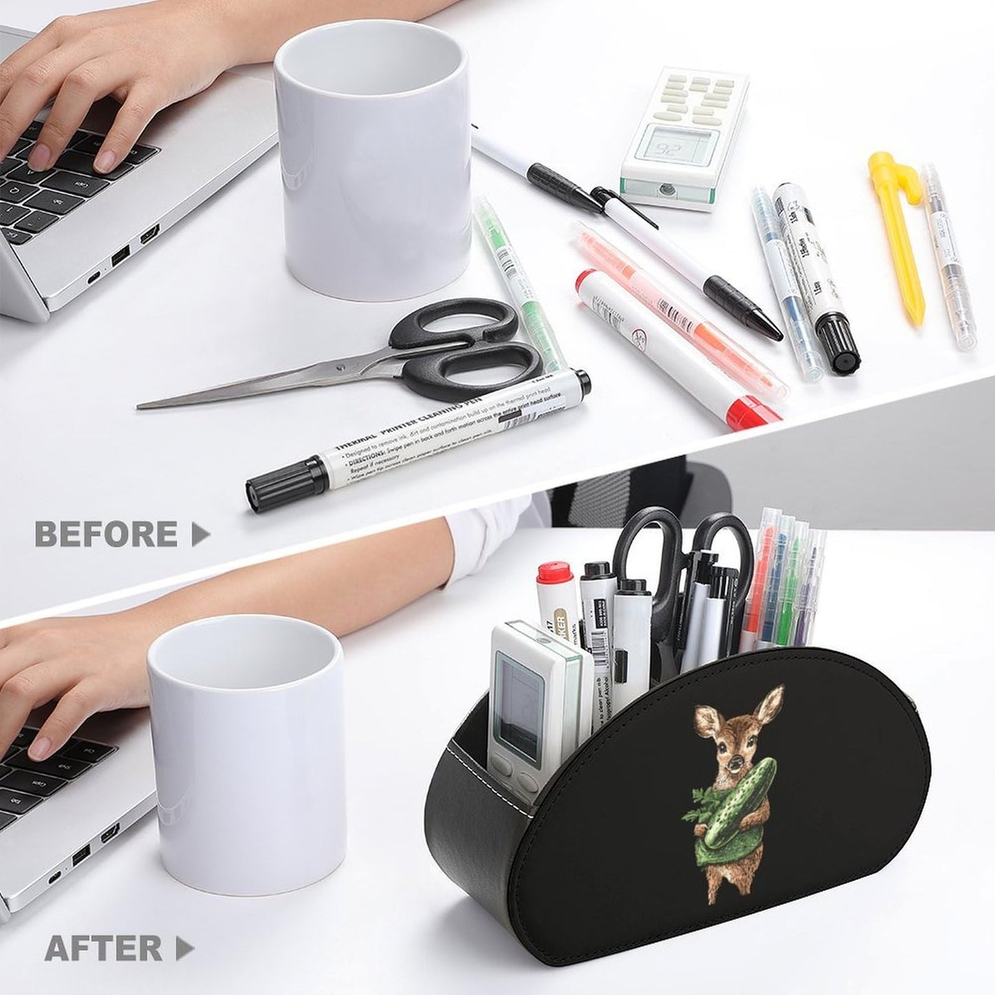 Cute Deer Cucumber Pickle Remote Control Holder with 5 Compartments Caddy Desktop Organizer for Home Office