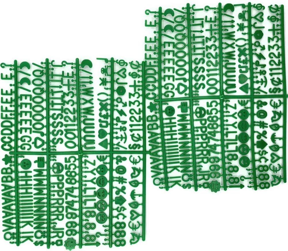 Green Letter Set for Changeable Felt Letter Boards, 3/4" 460 Characters (Includes Symbols / Emojis, Numbers, Punctuation) & Burlap Storage Bag