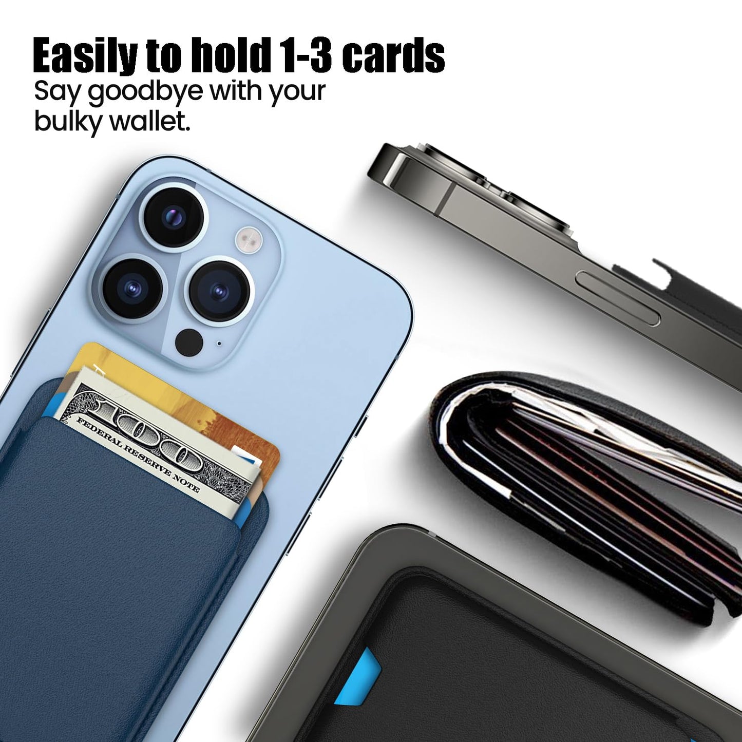 iLodn Magnetic Wallet Compatible with MagSafe for iPhone 17 16 15 14 13 12 Pro Max Air Plus Model, Mag 3 Safe Card Holder Stick on Accessories for Cell Phone & Case, Jet