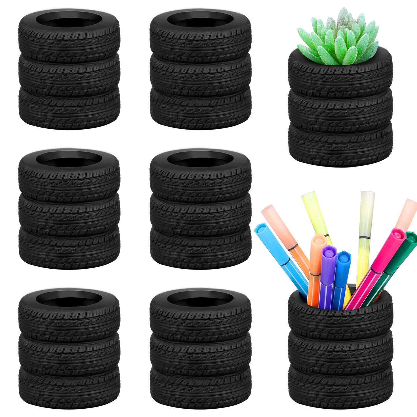 Tenceur 8 Pcs Tire Shaped Pen Holder Pen Holder for Car Desk Decor for Men Tire Shaped Pencil Boxes Bulk School Accessories Funny Pencil Brush Pot for Office Desk Accessories Back to School Gift