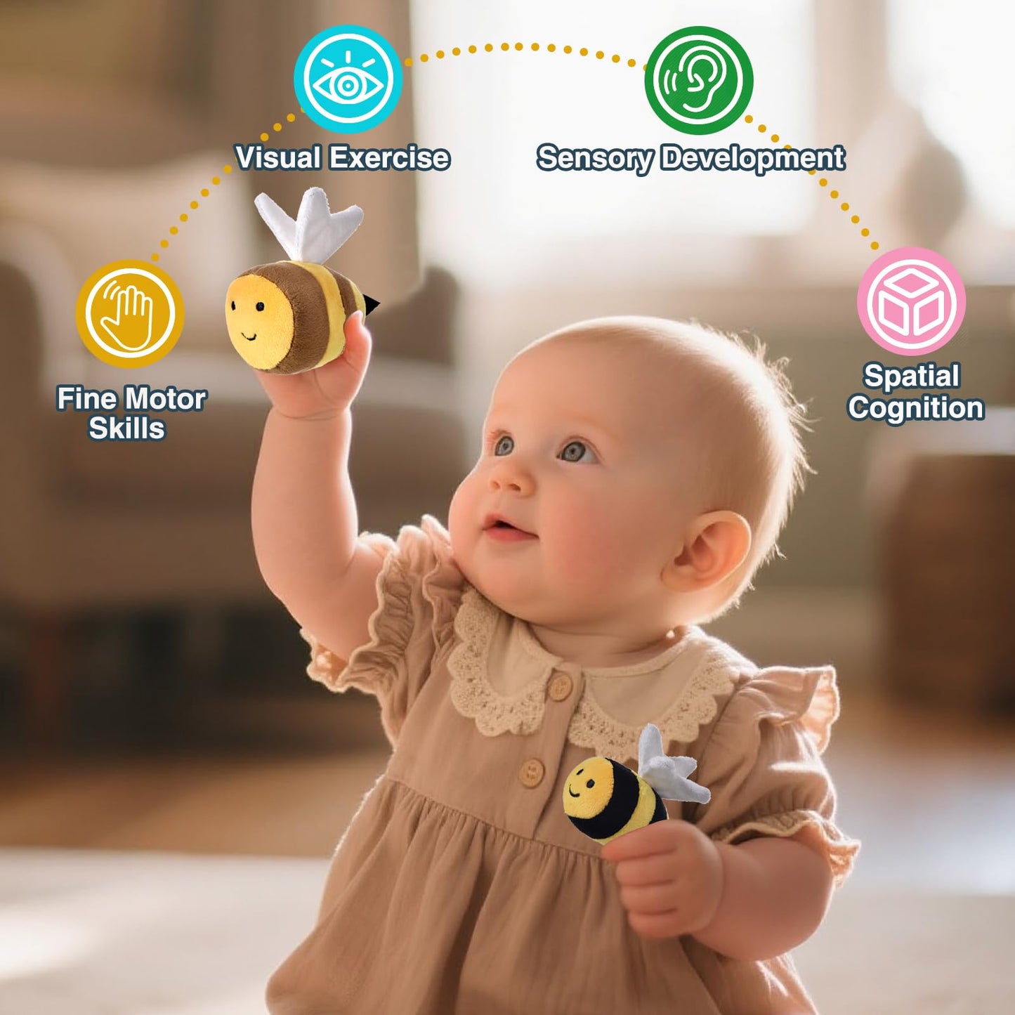 Alsatic Baby Toys for 1 Year Old, Soft Beehive with 5 Stuffed Bees, Crinkle, Rattle, Mirror, Montessori Toys for One Year Old Birthday Gift for 12-18 Months Baby Easter Basket Stuffers