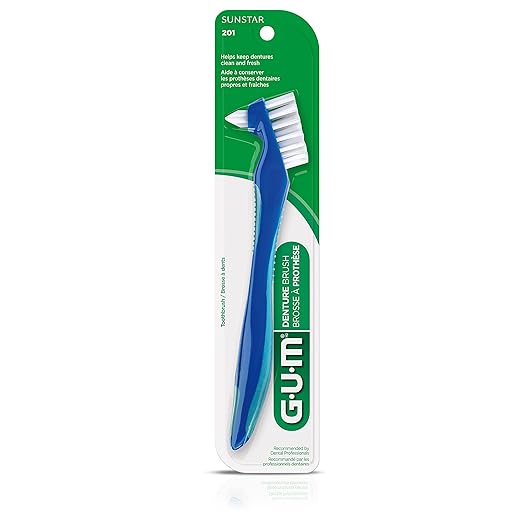 GUM Denture Brush - Dual Headed Hard Bristle Toothbrush for Dentures & Acrylic Retainers - Dentist Recommended Denture Cleaner (Pack of 2)
