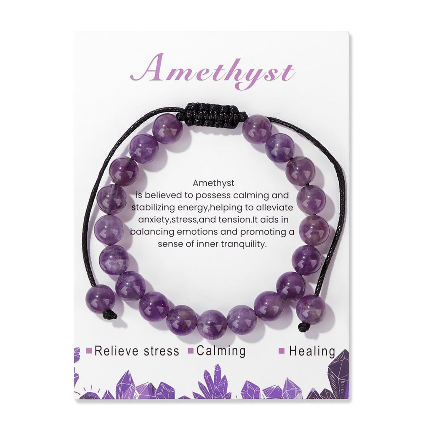 Lit Wall Amethyst Bracelet 8mm Handmade Adjustable Purple Beaded Healing Crystal Bracelet for Women
