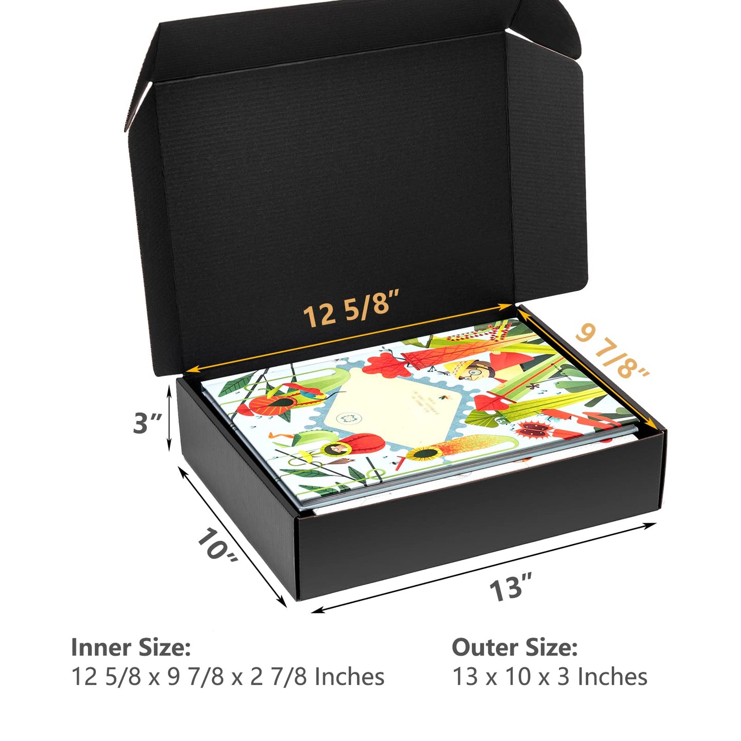 Timirog Shipping Boxes 13x10x3 Inches 20 Pack Black Corrugated Cardboard Mailing Box for Small Business, Tab Locking Literature Mailer Packaging Supplies for Packing Book Gifts Craft