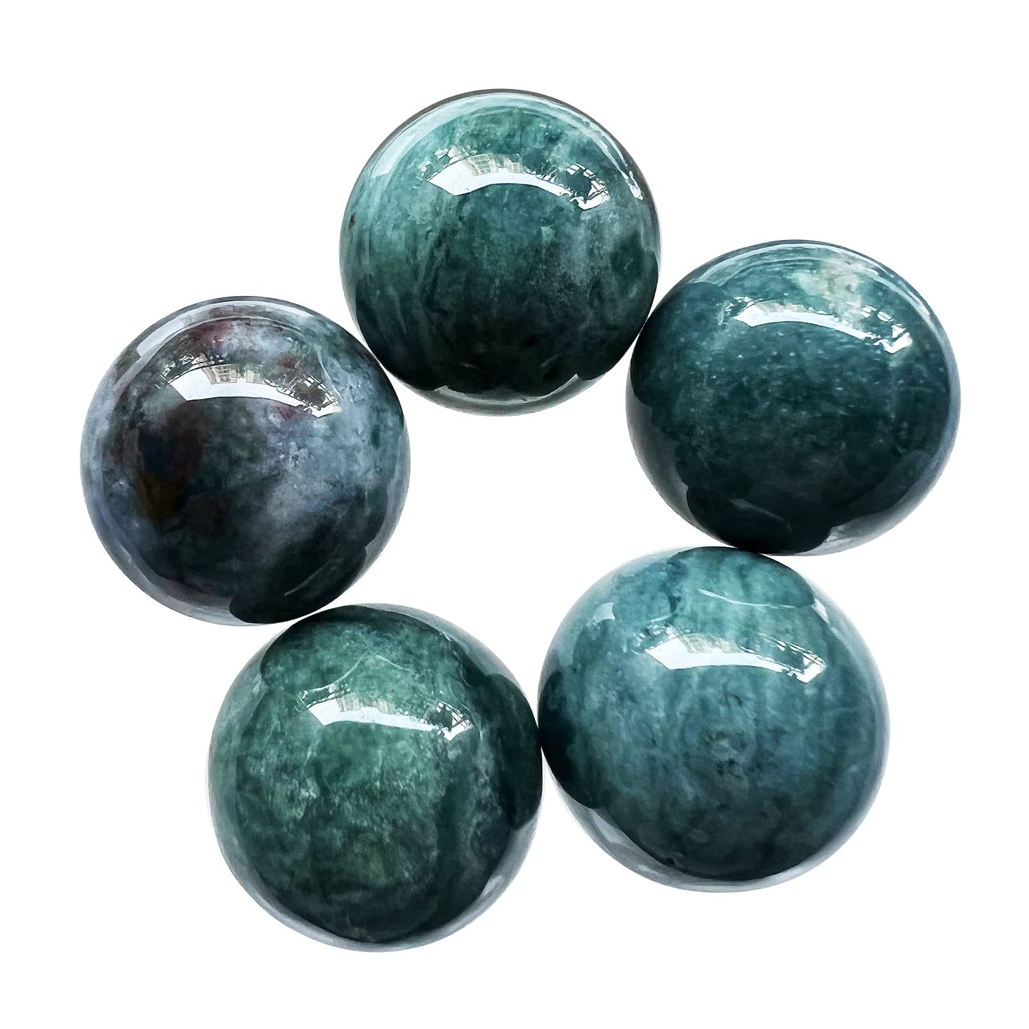 Fekuar 5 Pcs Ocean Jasper Crystal Sphere Ball Set, Polished Healing Energy Mineral Gemstone Balls for Reiki Chakra Decoration Fengshui 20mm