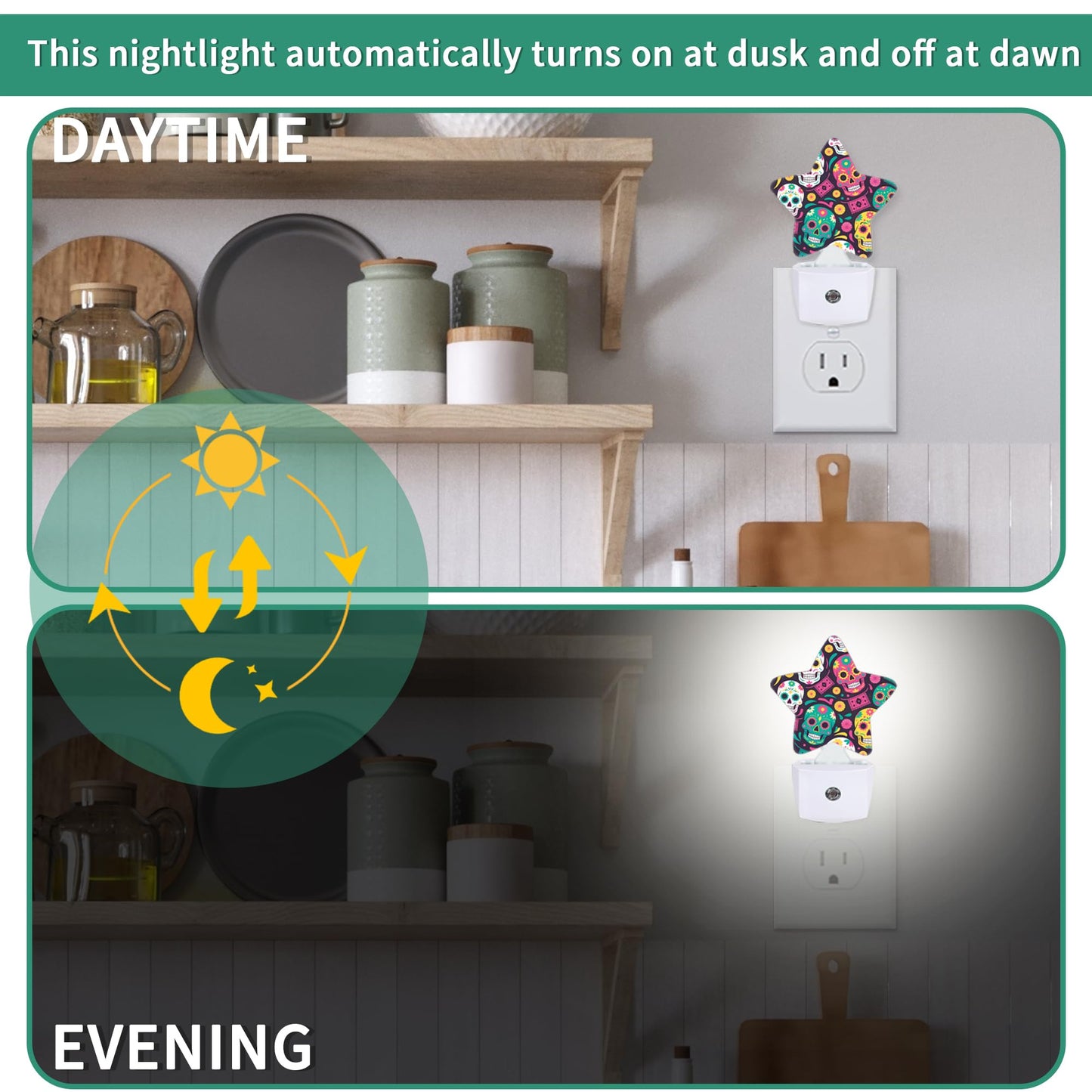 Skeleton Star Night Light Plug in, Decorative Night Light for Kids Room Nursery Bedroom, Soft Glow Sensor Lamp for Hallway Bathroom, Compact Energy Saving