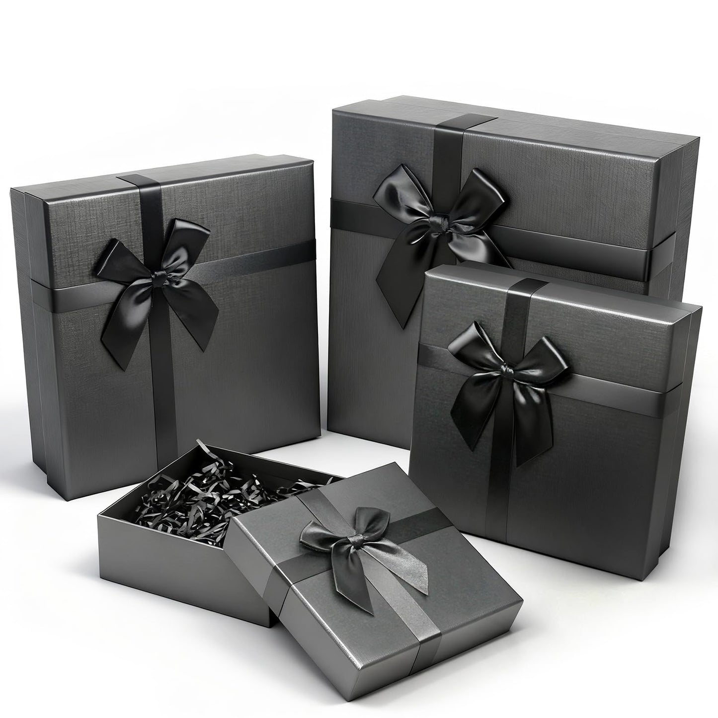 Giftilious Black Gift Box with Lids – A set of 4 Elegant Gift Boxes for Presents, Sturdy Nesting Design for Valentine's Day, Anniversaries, Birthday, Wedding, Ready to Gift – No Assembly Required
