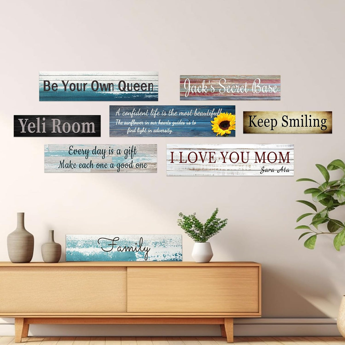CHAOSETKEN Custom Text Sign Wall Art Personalized Family Quote Wall Decor Family Sign Canvas Prints Customized Wood Text Quote Pictures Rustic Farmhouse Decor Framed (24L x 6W)
