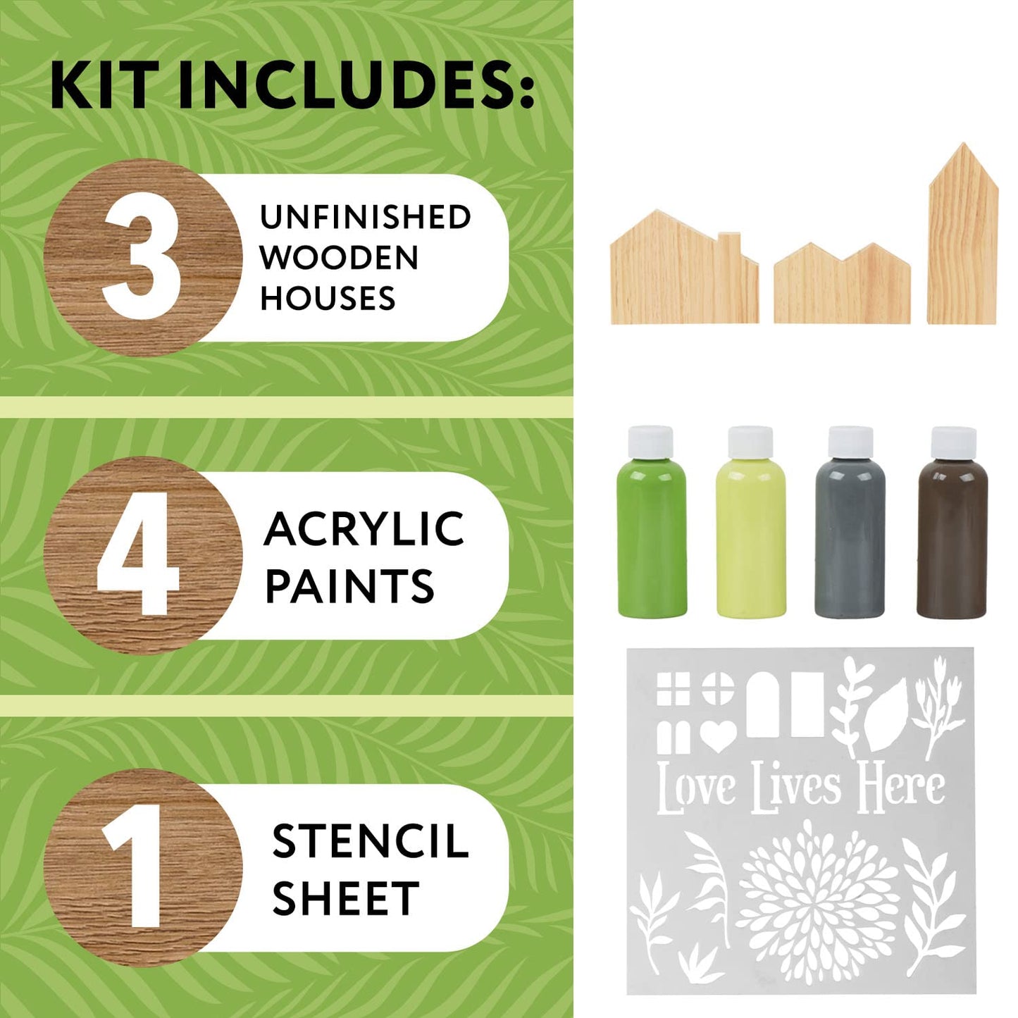 Impresa Wood Table Top House Painting Kit - Vibrant Acrylic Paint Set & Art Supplies - Floral Stencils for Wood House Painting - DIY Craft Kit for Home & Table Decor - 2 Fl Oz Bottles