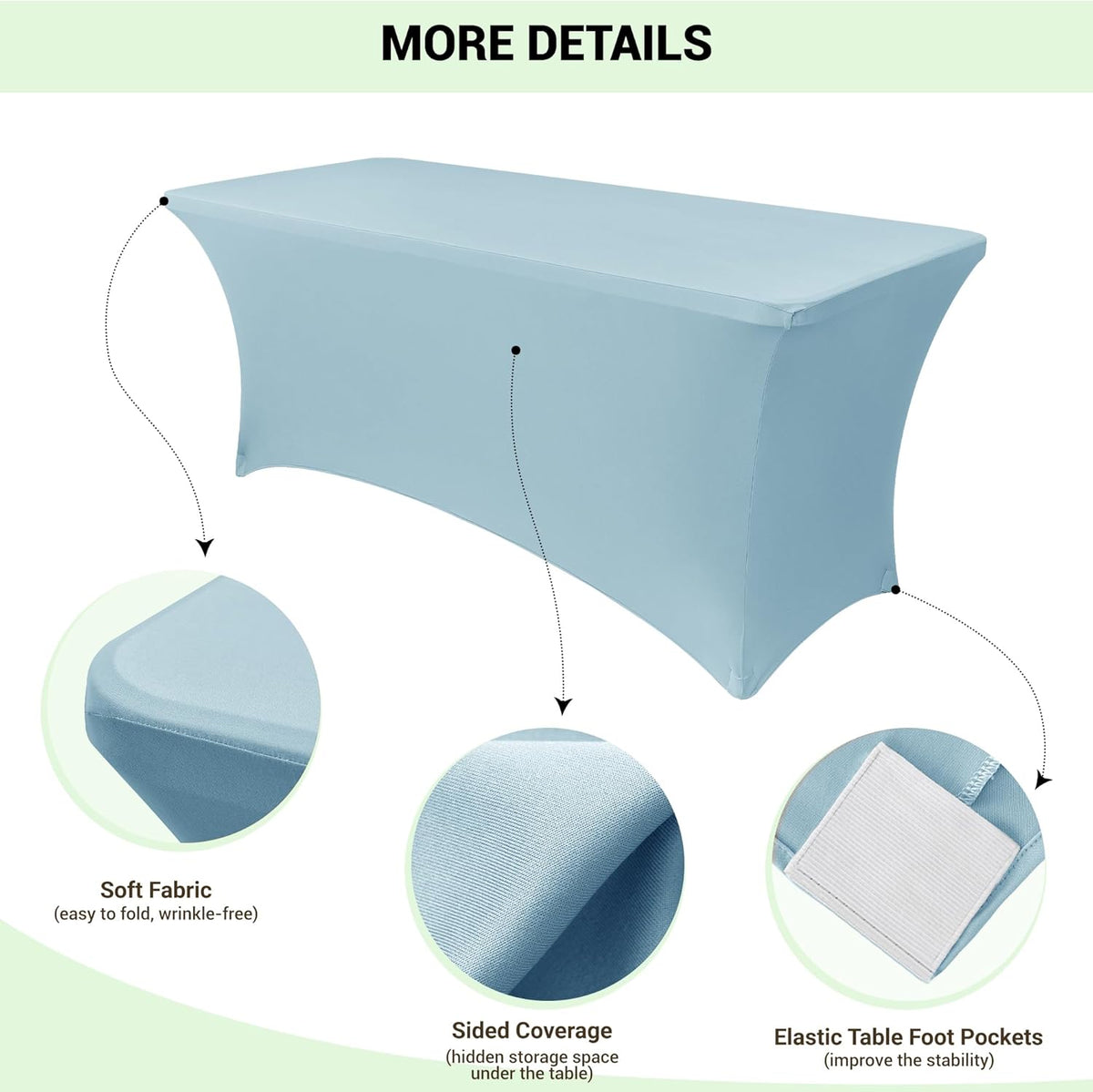 Obstal 6ft Stretch Spandex Table Cover - 4 Pack Universal Rectangular Fitted Tablecloth Protector for Wedding, Banquet and Party (Dusty Blue, 72L x 30W x 30H Inches)