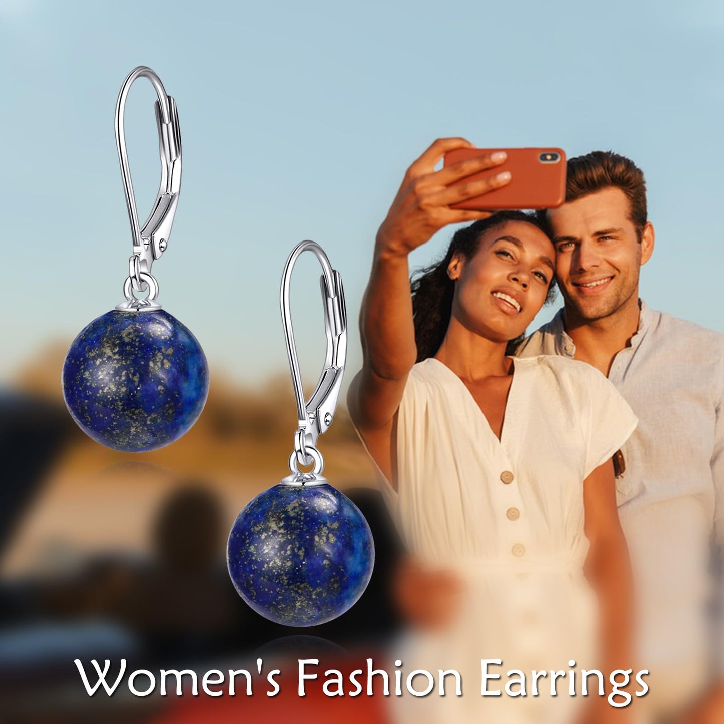 925 Sterling Silver Lapis Lazuli Leverback Earrings Blue Dangle Drop Jewelry Gifts for Women (Lapis Lazuli)
