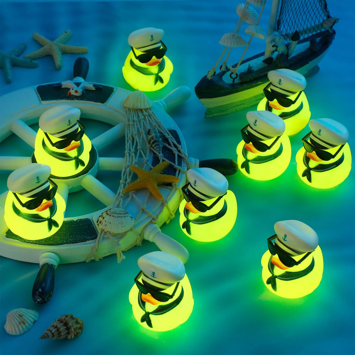 Simgoing 24 Pcs Glow in The Dark Cruise Duck Bulk with Sunglasses for Cruise Ship Tiny Rubber Sailing Ducks Squeaky Nautical Bath Floating Toy for Birthday Party Baby Shower Prize Carnival Gift