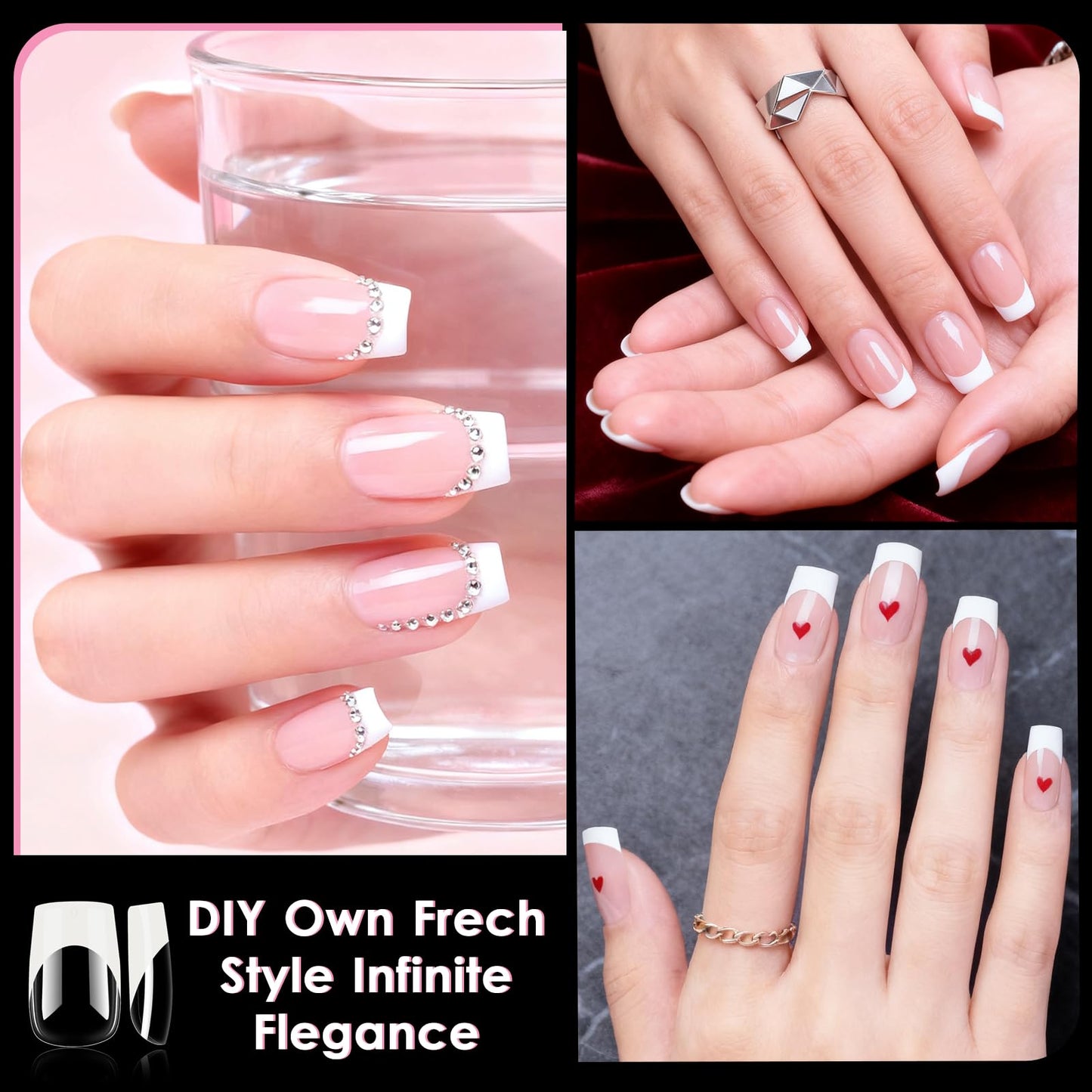 Bellelfin White French Tip Press on nails Short Square Fake Nails, 120PCS Square Nail Tips Short French Tip Nails, Clear Acrylic Press on Nail Full Cover False Nail