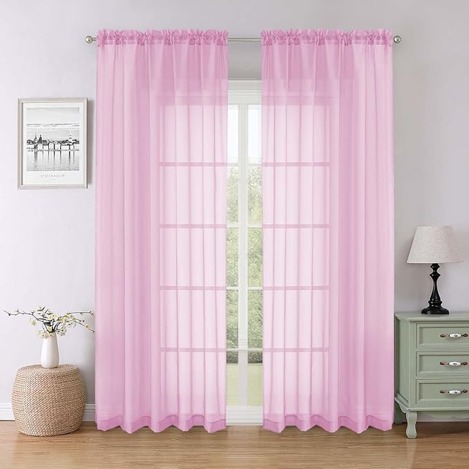 Lecloud Light Pink Sheer Curtains for Bedroom 84 Inches Long 2 Pcs, Modern Farmhouse Decor Rod Pockets Light Filtering Curtains for Living Room, Dining Room Drapes, Each Panel 59" W x 84" L