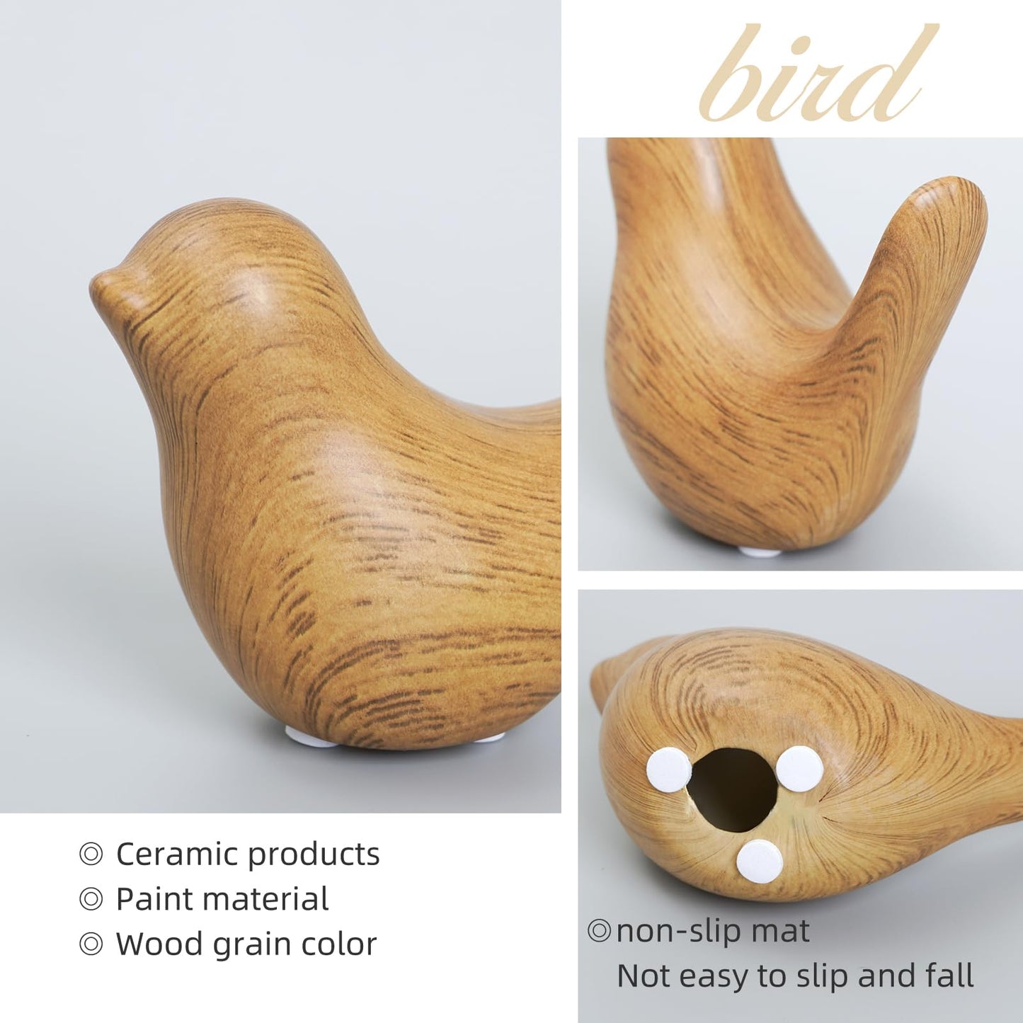 Notakia Wood Look Ceramic Birds Statues Home Decor Modern Style Decorative Ornaments for Living Room, Bedroom, Office Desktop, Pottery barn Decor