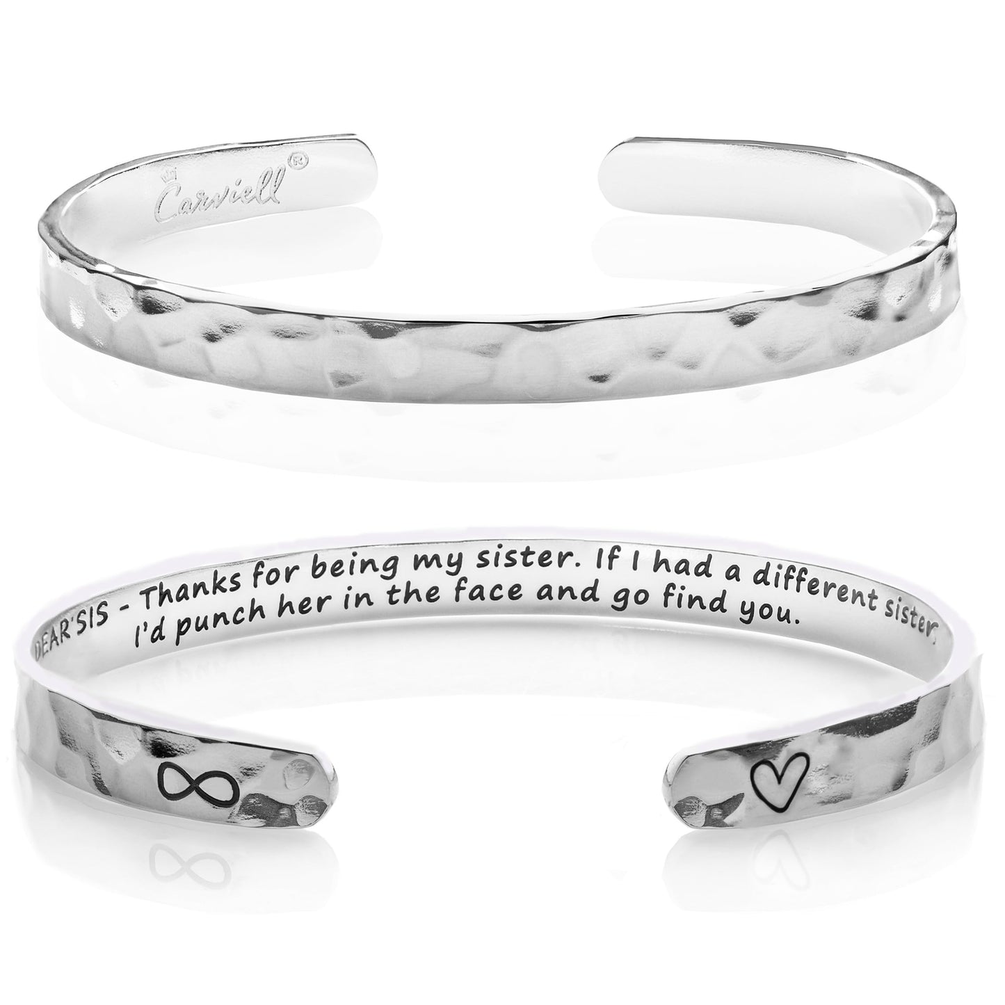 Carviell Bracelet, Funny Birthday Gift for Sister, Sister Bracelet Jewelry, Silver Personalized Cuff