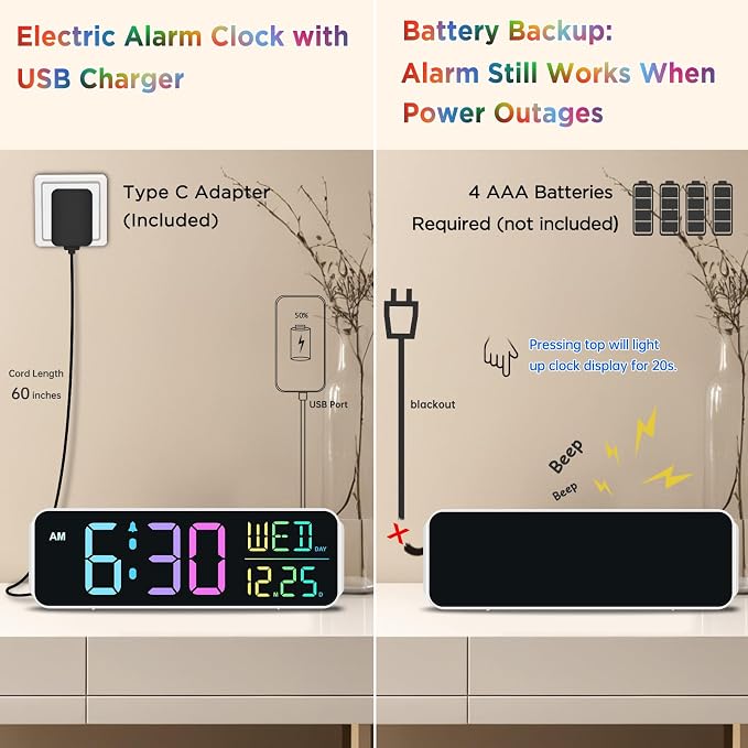 Peakeep Large Display Digital Alarm Clock for Bedroom with Date Day of Week