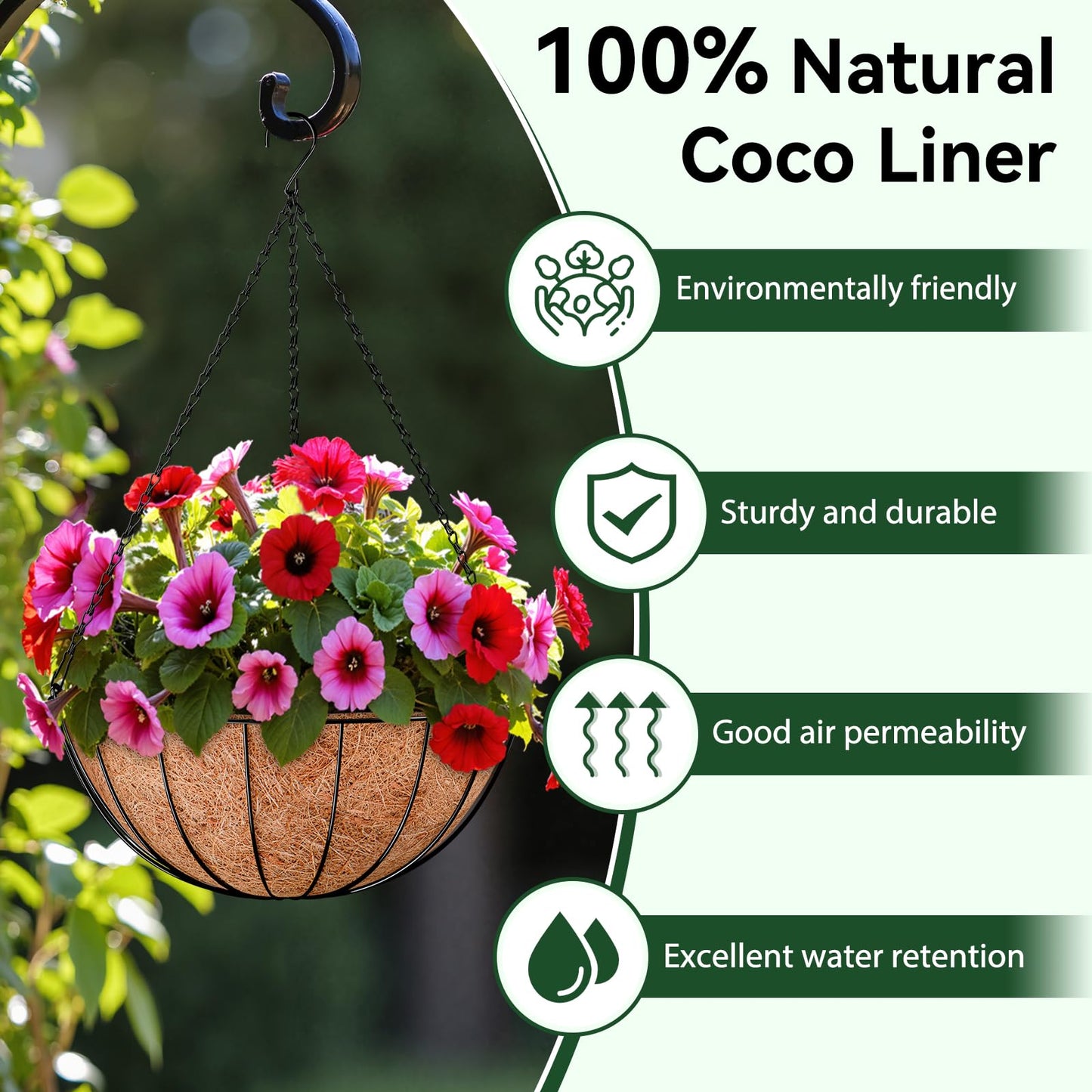 ZeeDix 4 Pack 14 Inch Coconut Liners for Planters, Round Hanging Basket Liners Natural Coco Coir Replacement Liner for Flowers Vegetables Patio Porch Garden Decor
