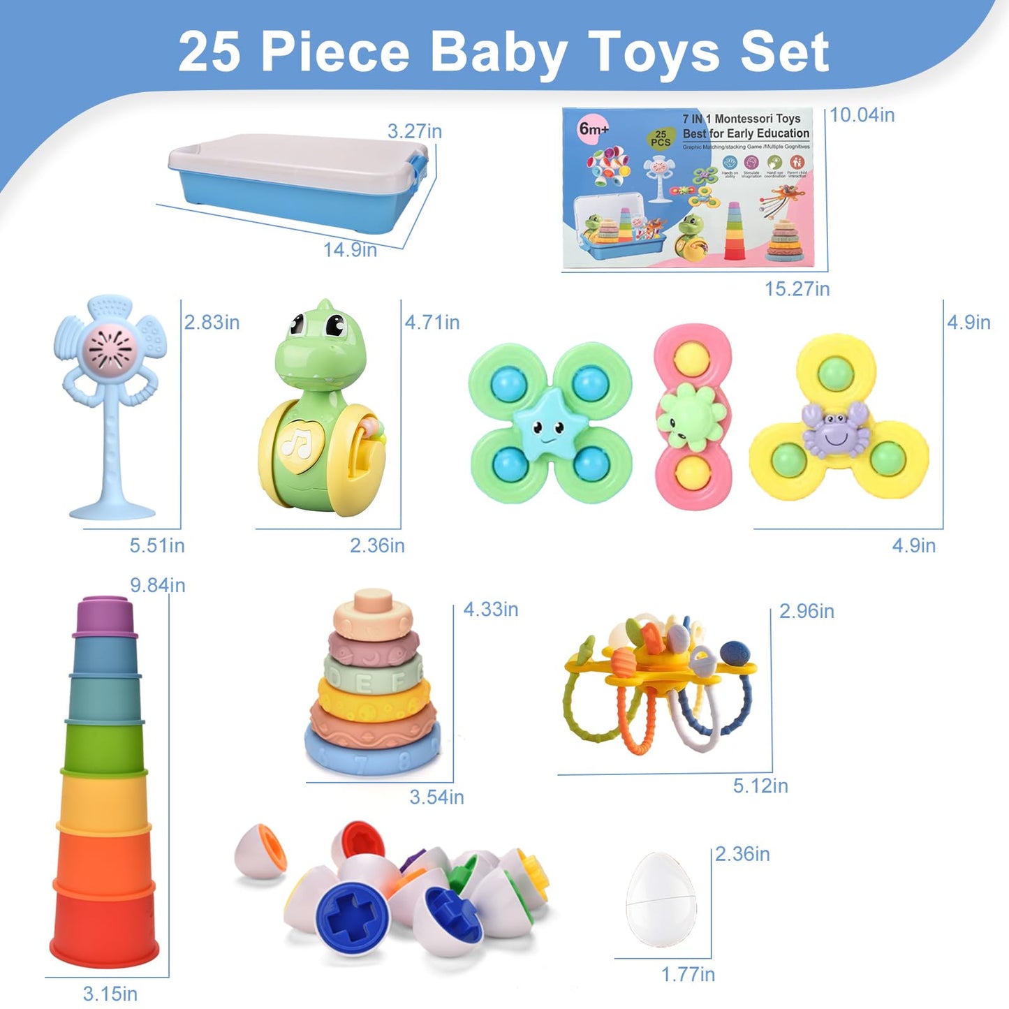 Montessori Baby Toys 6-9 12-18 Month,7-in-1 Sensory Infant Teething Toys for 6-12 Month,Stacking Blocks Cups Ring Matching Eggs Pull String Suction Cup Toy for Babies 6-12+ Months,1 Year old Baby Gift
