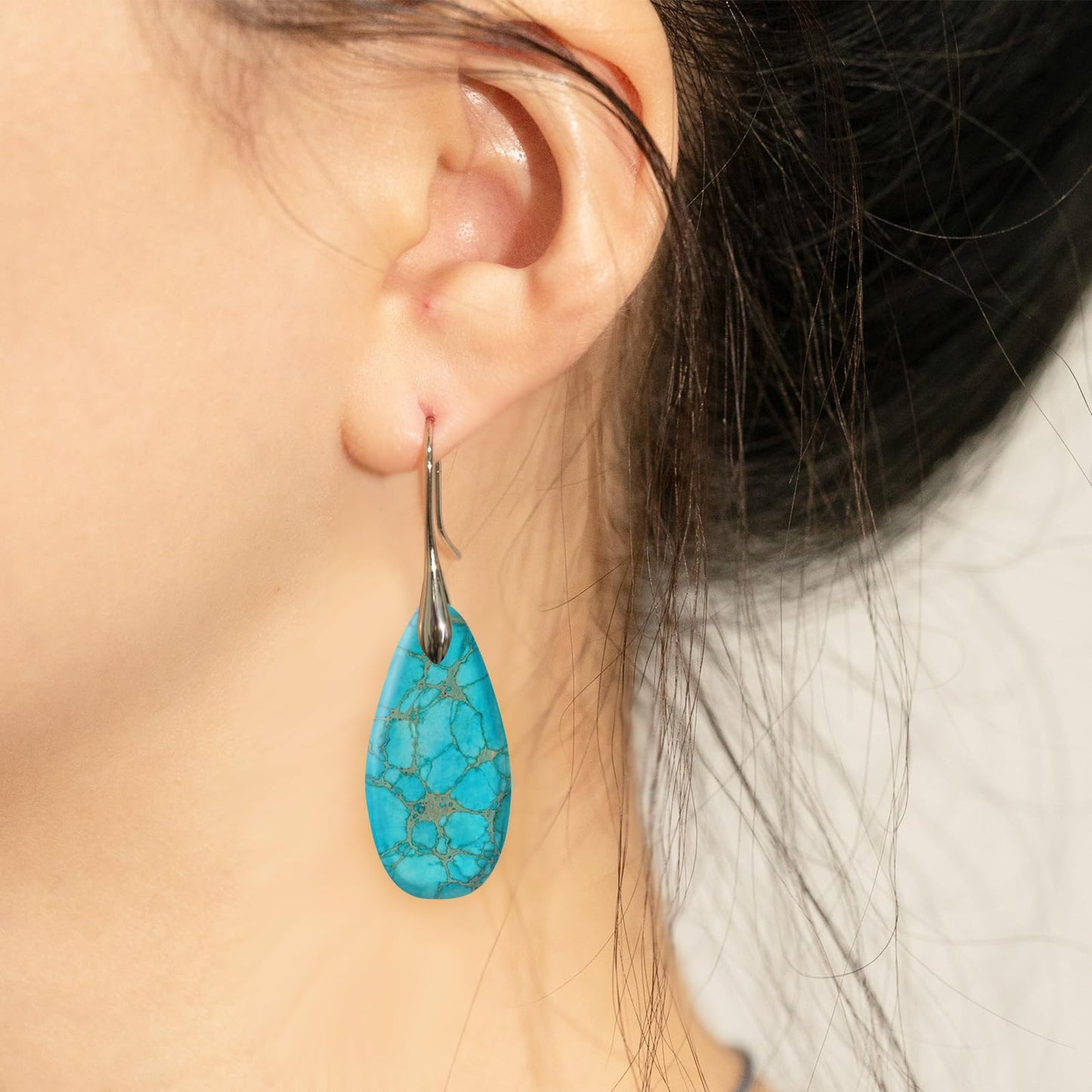 Sriomu Natural Healing Stone Fishhoop Dangle Drop Earrings Statement Gold silver earrings
